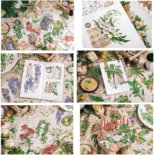 Miniatura 7 de Maxleaf - 60 calcomanías impermeables transparentes  Maxleaf colección de plantas vintage y flores, calcomanías impermeables de gran tamaño para