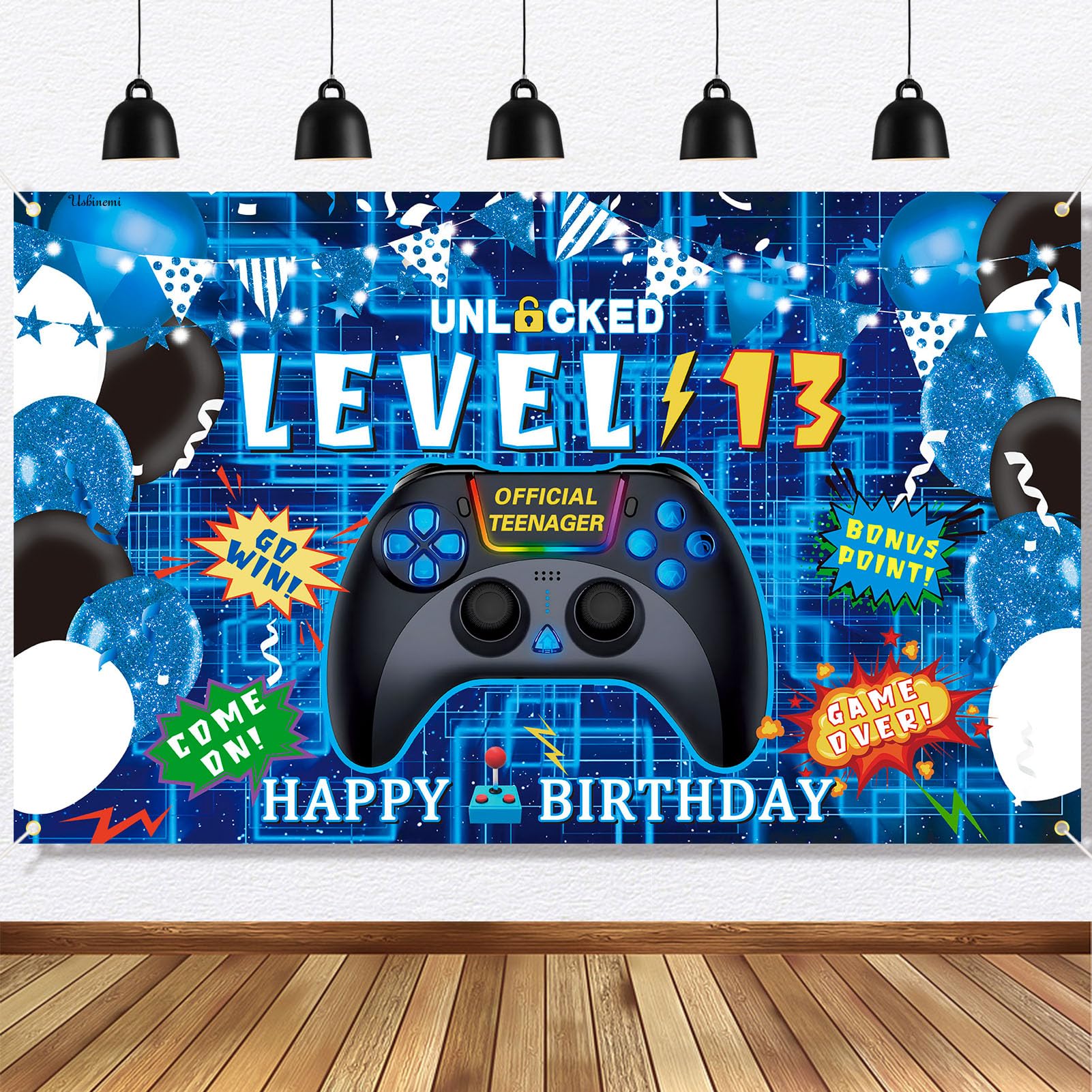 Ushinemi 13th Birthday Decorations for Boys Happy 13th Birthday Banner, Official Teenager Video Game Birthday Decorations Cheers to 13 Years Party