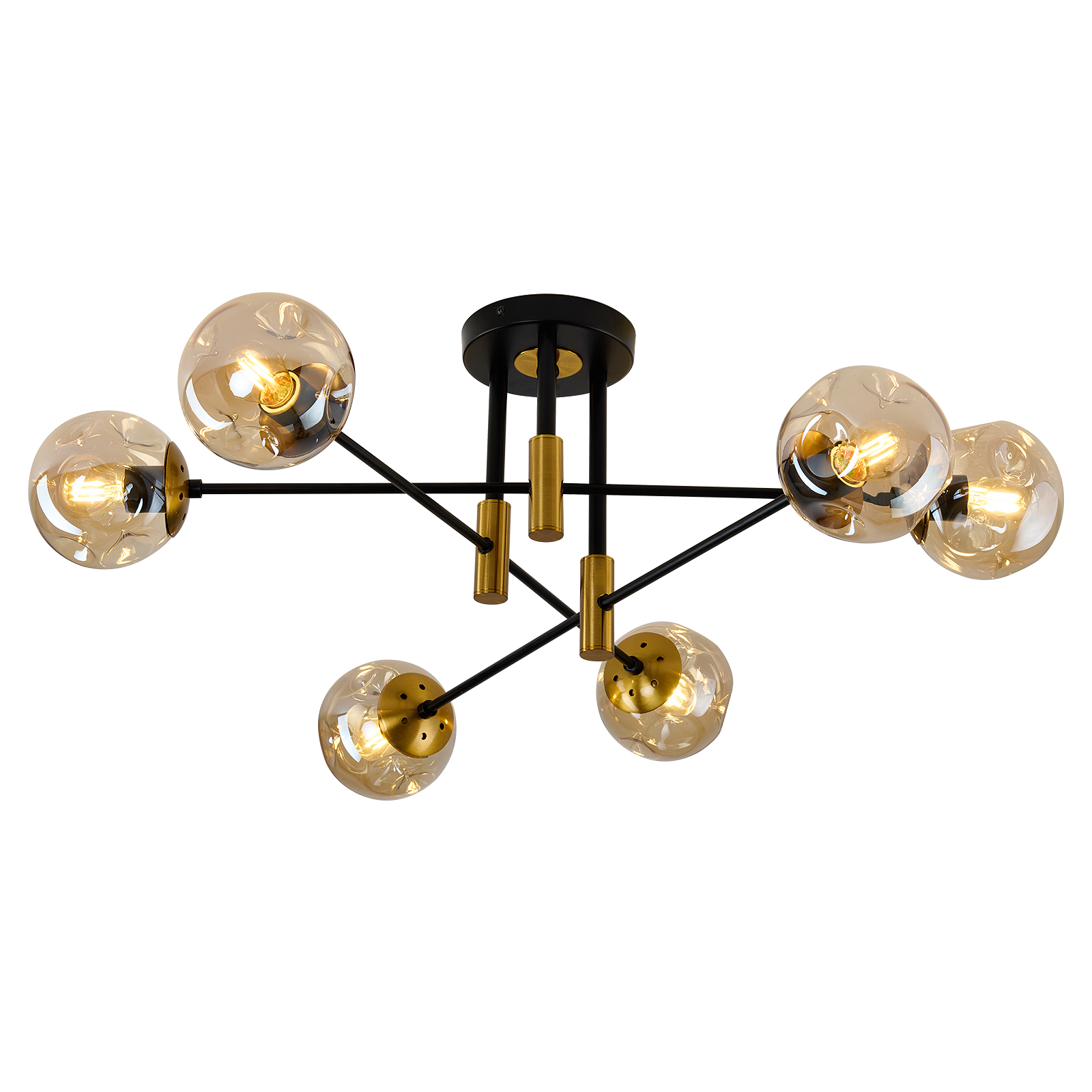 Image of 6-Lights Sputnik Ceiling Light Fixture Mid Century Modern Glass Globe Flush Mount Chandelier Black and Gold Farmhouse Lighting for Living Room Dining Room Bedroom Kitchen