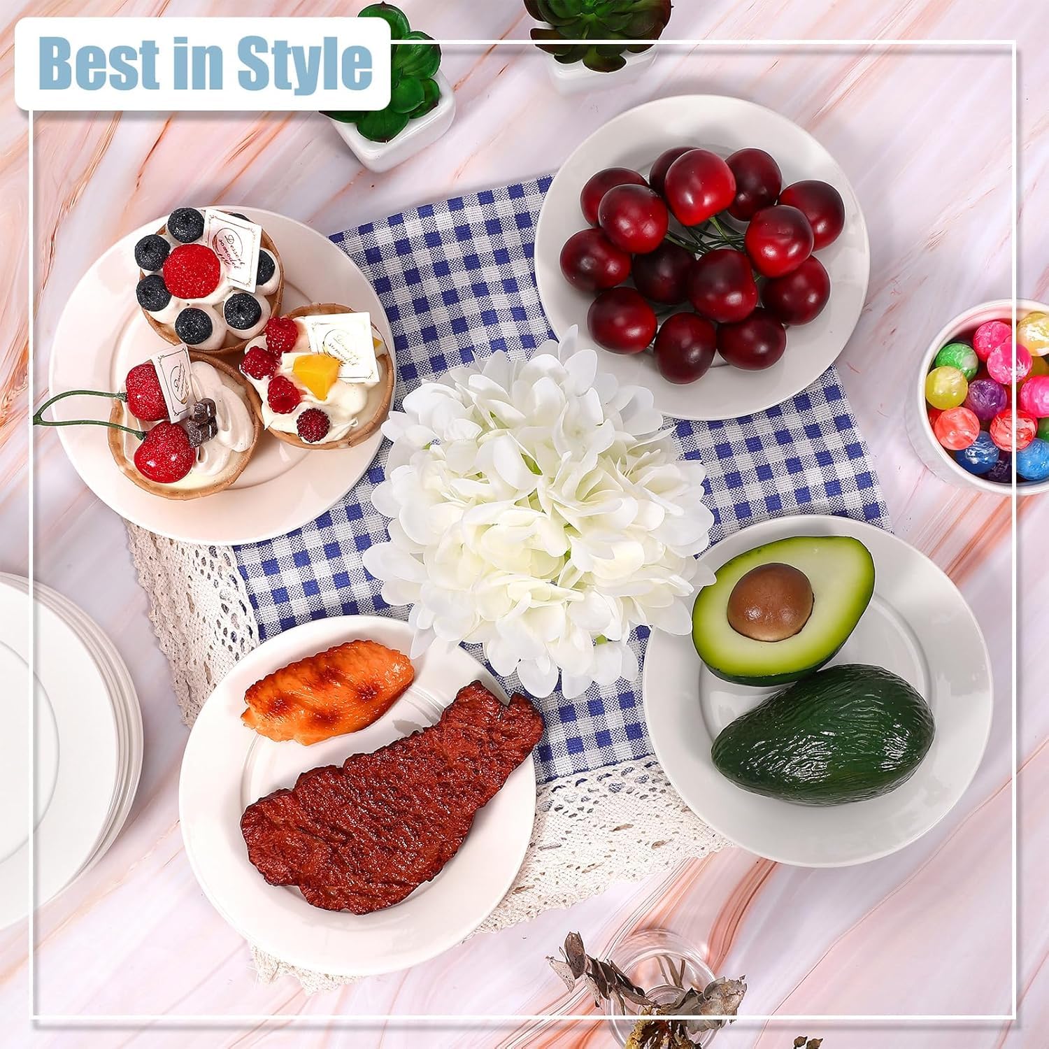 12 platos de postre de porcelana, platos pequeños para aperitivos, platos blancos pequeños de 10 pulgadas, platos pequeños para aperitivos, platos de ensalada blanca, juego de platos de