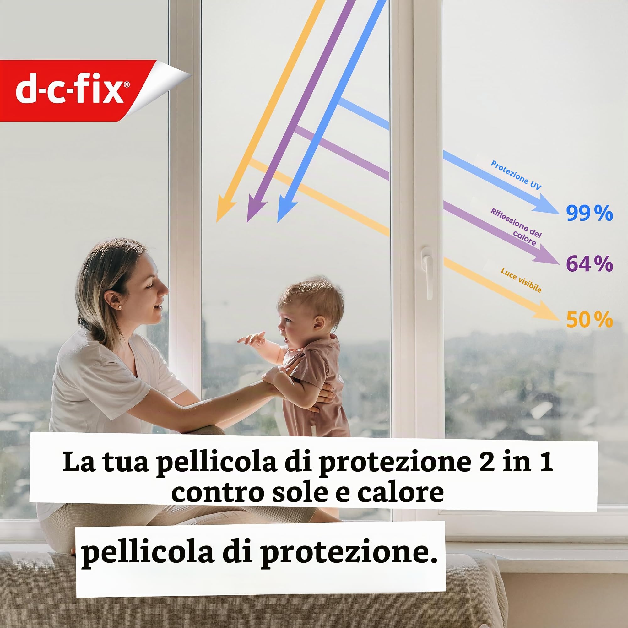 d-c-fix Pellicola Solare Staticamente Adesiva (90x200cm) Pellicola per Finestre con 99% Protezione UV, Riduzione del Calore, Pellicola Oscurante, Pellicola Termica per Finestre