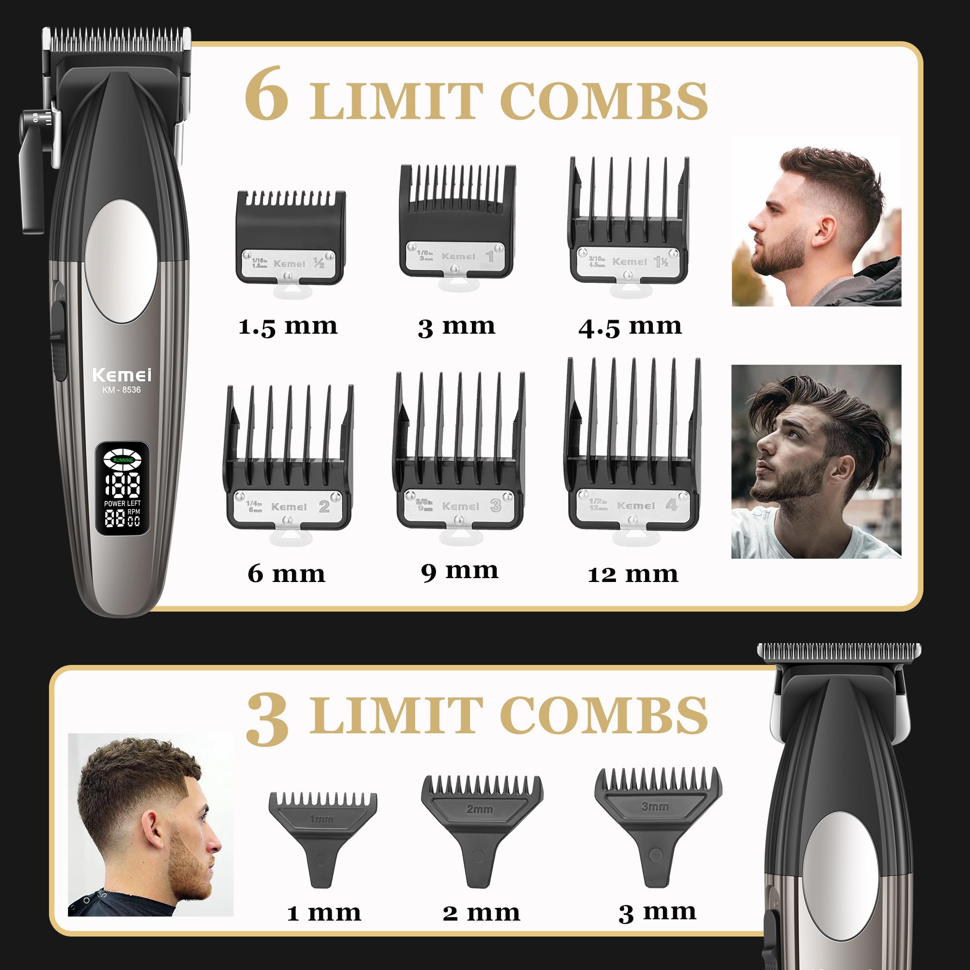 Kemei Set of 2 Rechargeable LCD Display Hair Clippers KM-8536: Buy