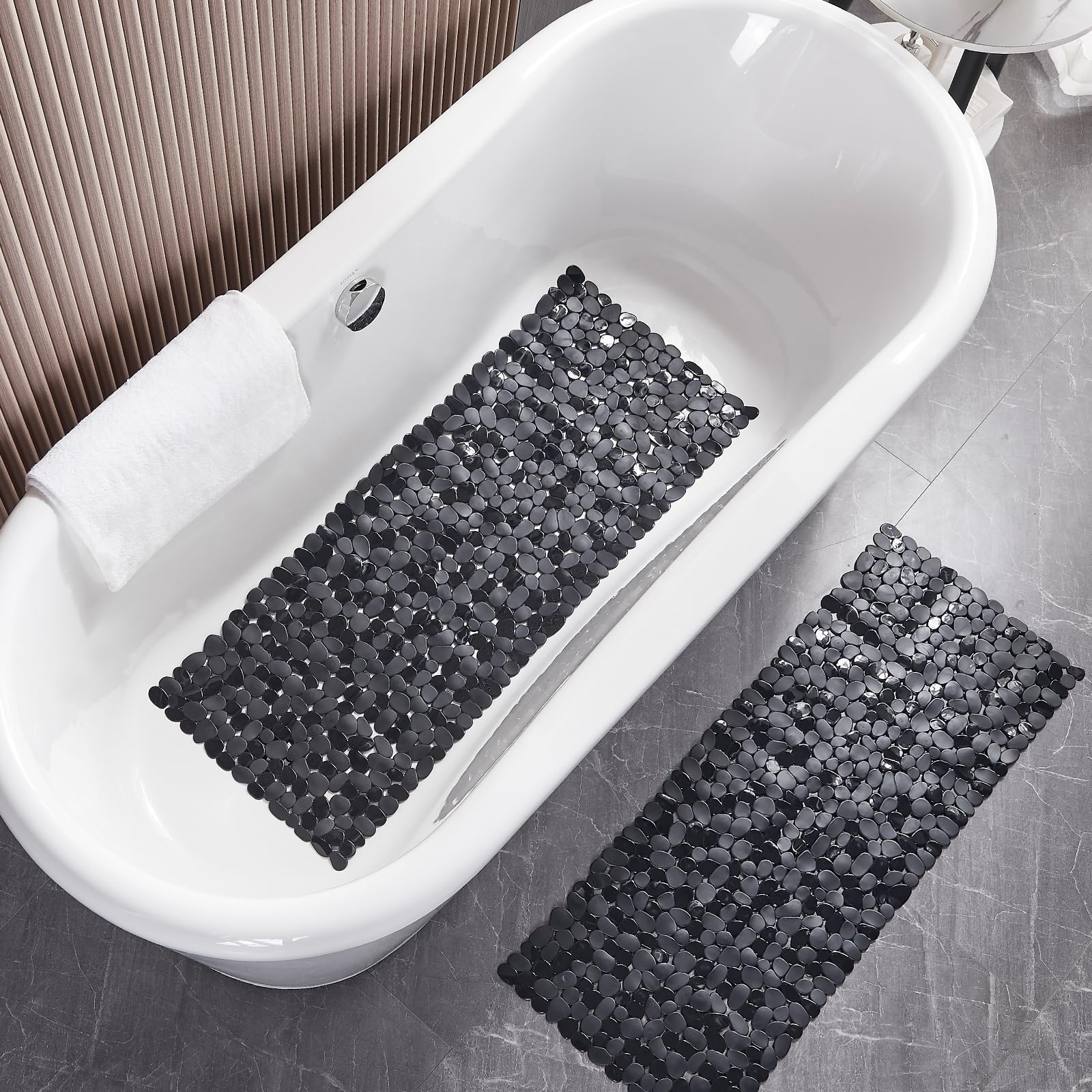 Webos Alfombrilla de Ducha Antideslizante: Alfombrilla de bañera Extragrande para familias, Antideslizante Mate con Agujeros de Drenaje, ventosas, 40,6 x 101,6 cm, Color Negro