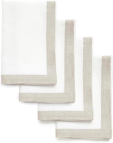 Solino Home Servilletas de lino  Juego de 4 servilletas de tela de 20 x 20 pulgadas  100% lino puro natural y blanco  Servilletas de tela lavable