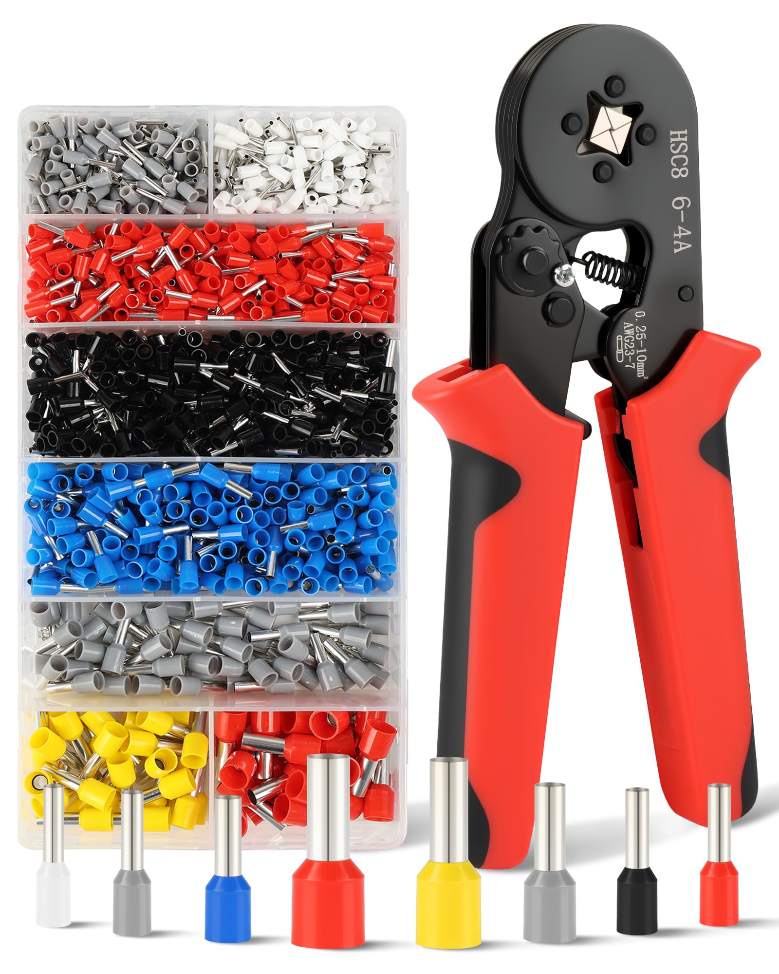 Crimpadora Terminales Eléctricos Profesional 0.25-10mm², 1300 Piezas Terminales Eléctricos para Punteras Huecas, Alicates Prensa Terminales Autoajustable con Trinquete para Electricistas