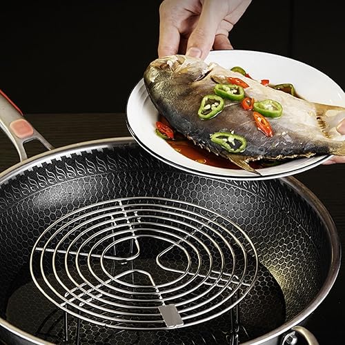 Miniatura 6 de Estante redondo de vapor y estante de enfriamiento, salvamanteles de olla de acero inoxidable, estante de cocina, soporte de rejilla de vapor de