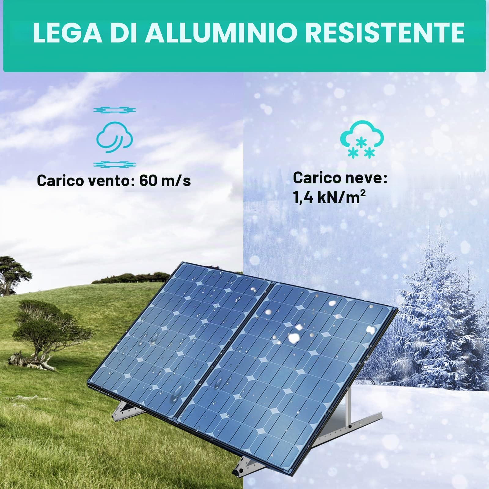 Warmfay 4 supporti per pannello solare, 114 cm, 45", in alluminio, per centrali elettriche da balcone, angolo regolabile, 0-90°, 100 W-1200 W, set di fissaggio per tetto piatto, da parete, camper,