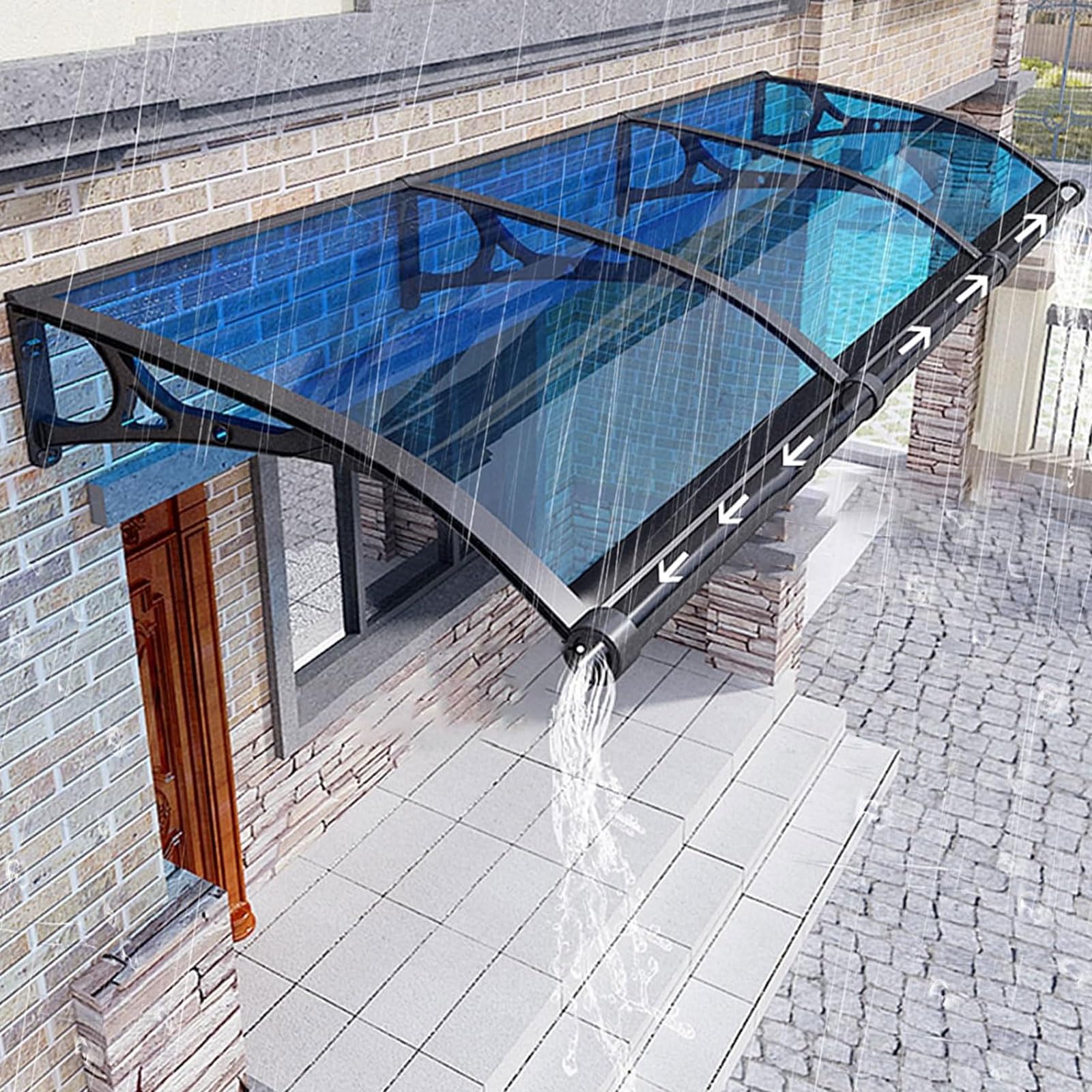 SIONDSTS Door Canopy Outdoor,Exterior front door awnings with Aluminum Bracket,Overhang awning for windows,Multi-color Polycarbonate Sheet,UV,Snow Protection Rain for Back, Porch,Blue,100x300cm