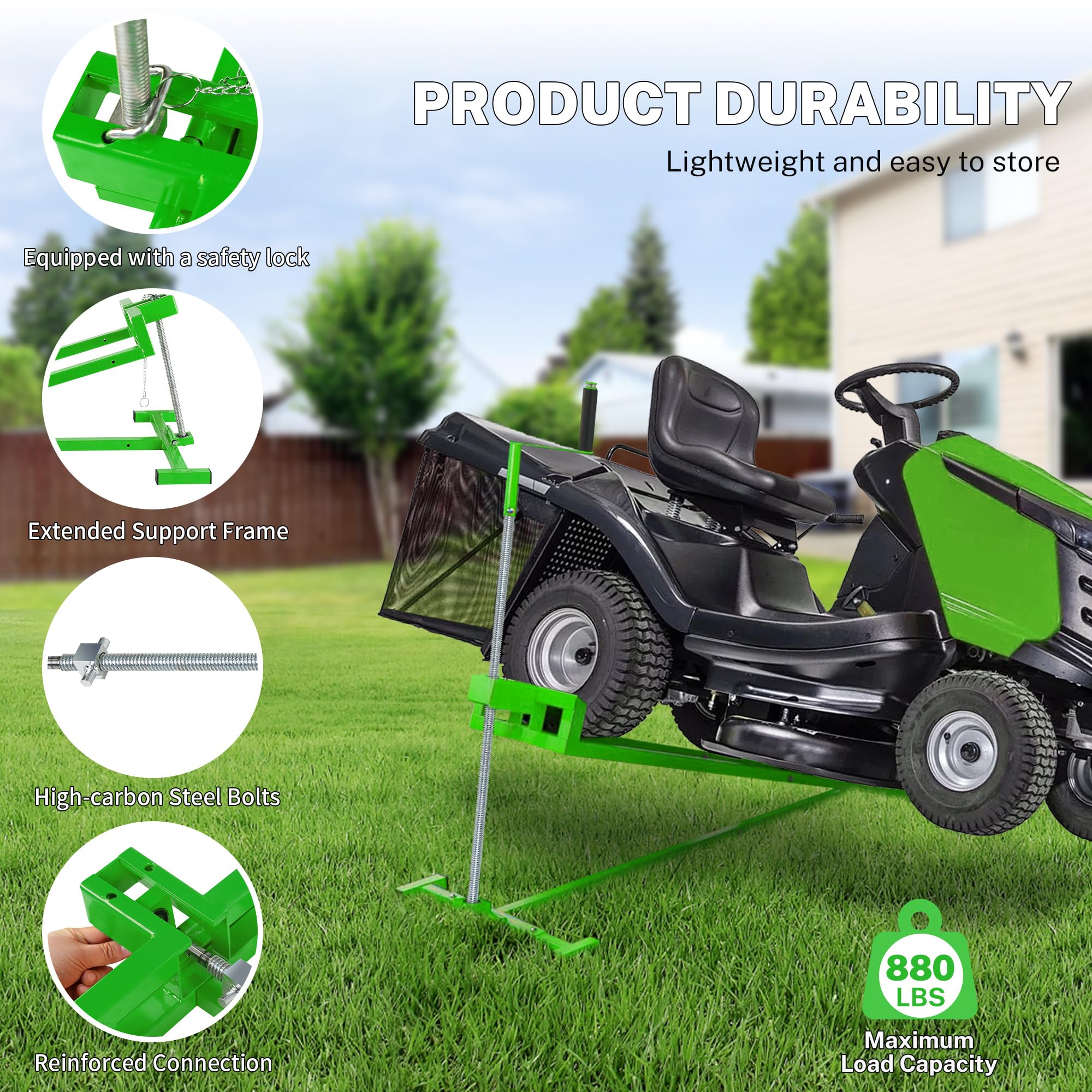 880 Lbs Capacity Telescopic Riding Lawn Mower Lift Jack – Foldable Design with Hand Crank & Electric Handle for Lawn mowers and Garden Tractors - 4