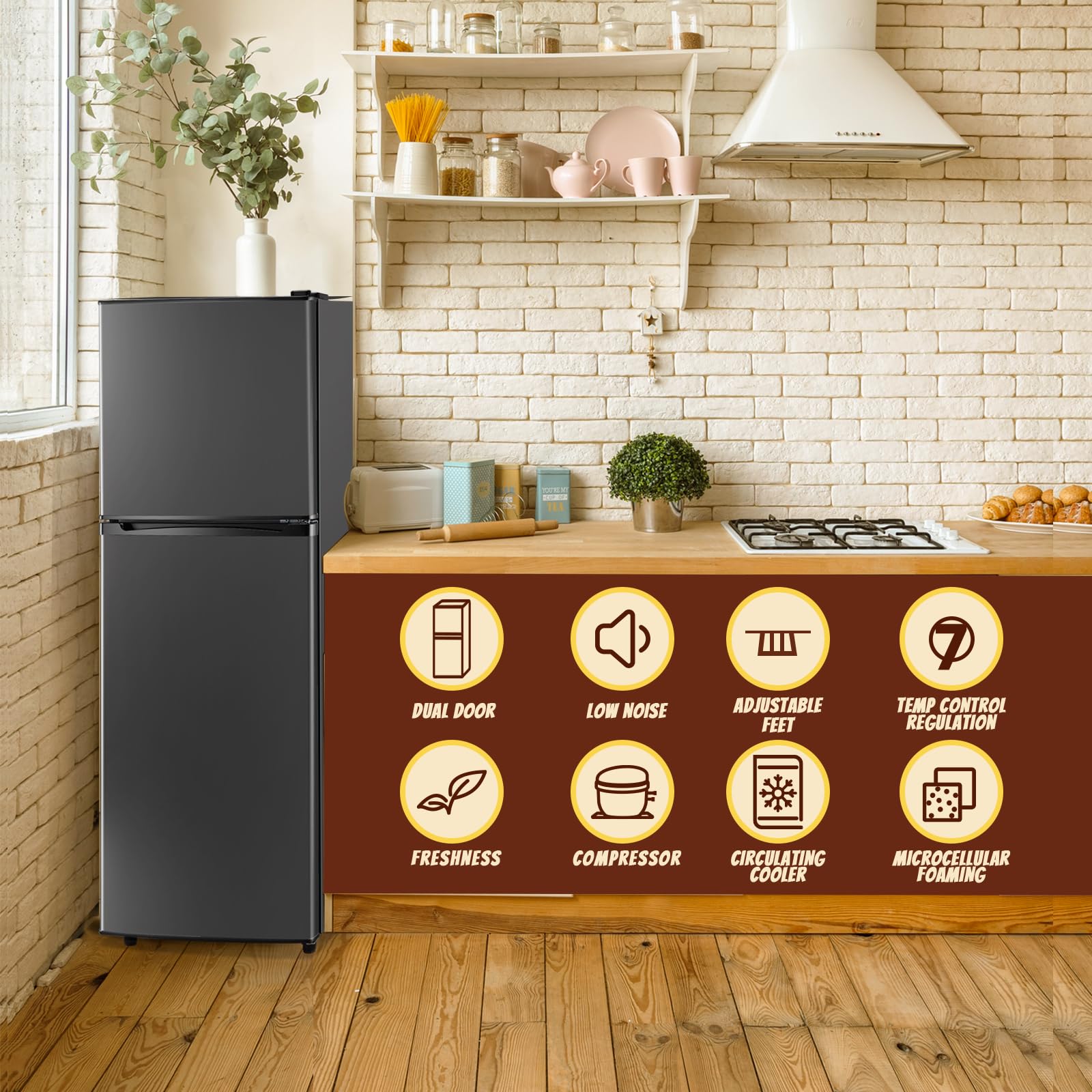 Tacool 5.0 Cu.Ft Small Refrigerator With Freezer Double Door Mini Fridge Top Freezer Adjustable Temperature For Dorm Office Apartment Black on Fridge.com - View 3