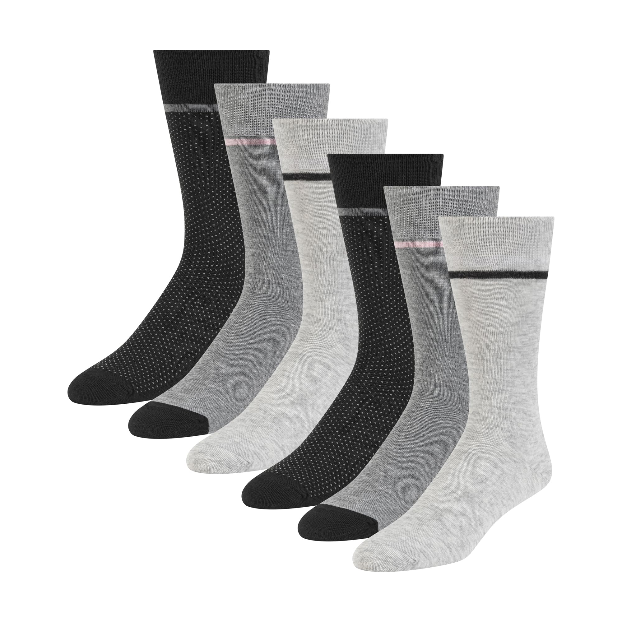Ted Baker Men's 6 Pack Solid Crew Dress Socks, Grey Heather/Black, One Size