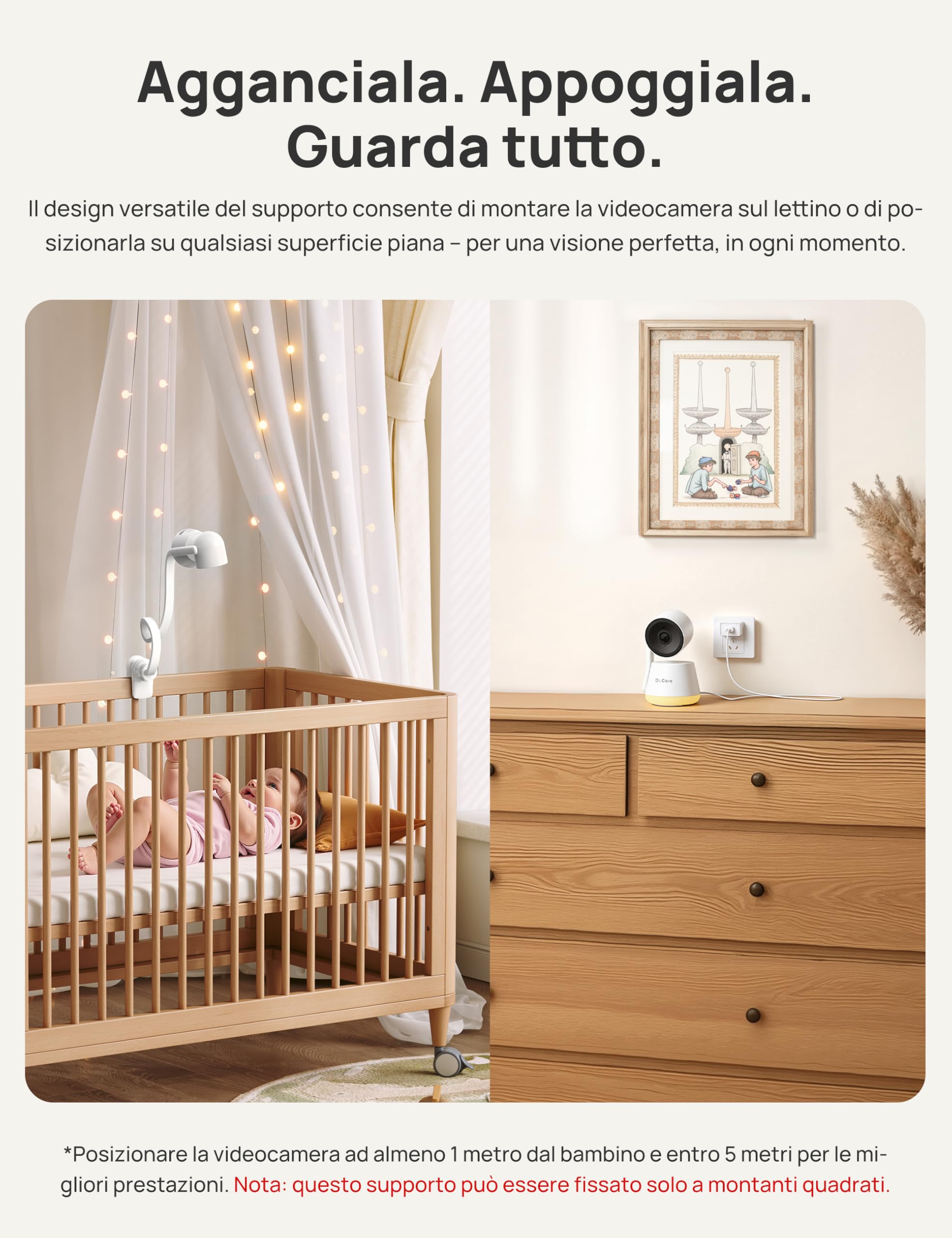 Dr.Care LumiView Baby Monitor WiFi SBM003-1080P FHD & 2K, Controllo App, Modalità Privacy, Batteria 5000mAh, Allarmi Pianto e Movimento, Luce Notturna RGB (Monitor 5" con 2 Telecamere)