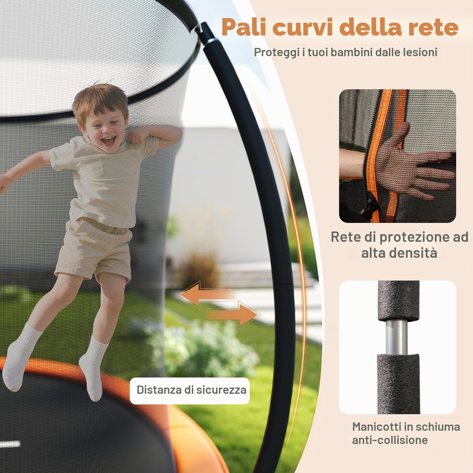 LIFEZEAL Trampolino da giardino per esterni, con rete di protezione e scala, trampolino per bambini, diametro 244/305/366 cm, con telaio in acciaio, attrezzature sportive per bambini e adulti