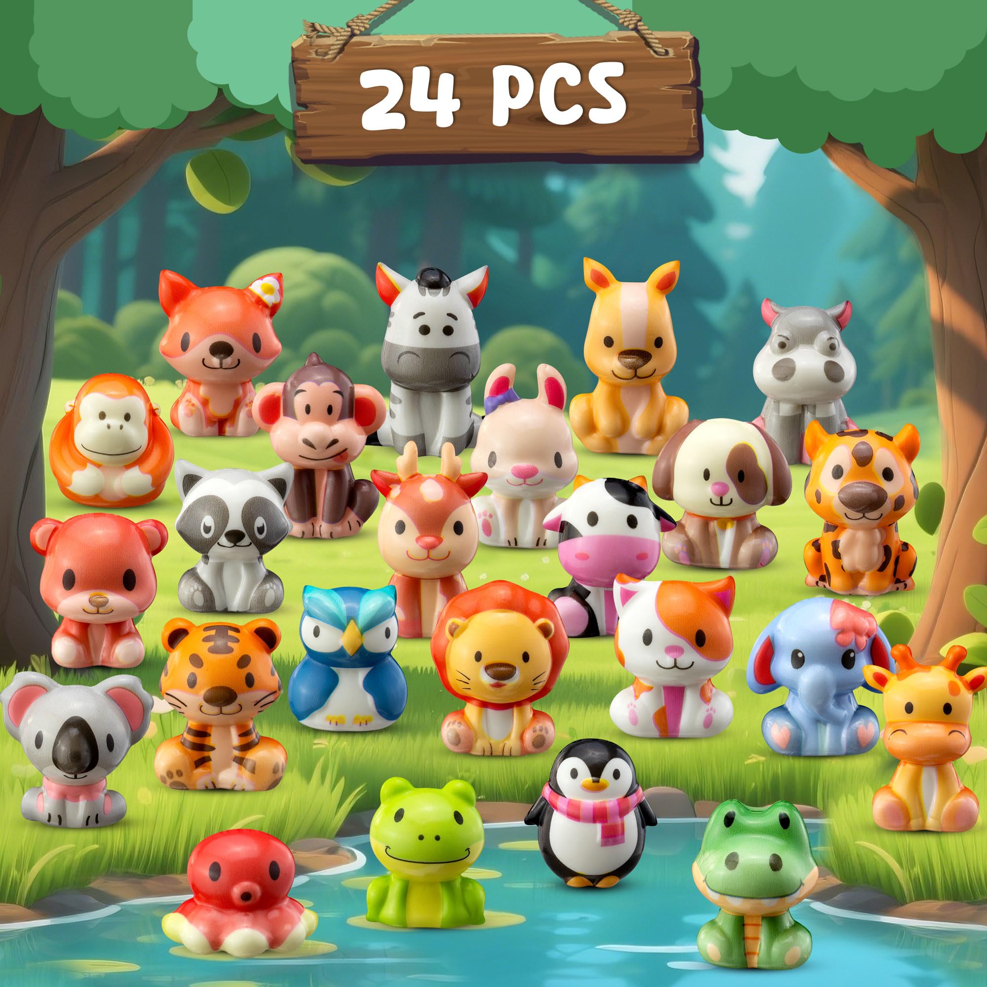 Party Favors for Kids 24PCS Safari Animal Squishy Toys,Goodie Bag Stuffers, Pinata Stuffers,Birthday Gifts for Boys & Girls,Treasure Chest Prizes,Classroom Prizes for Kids