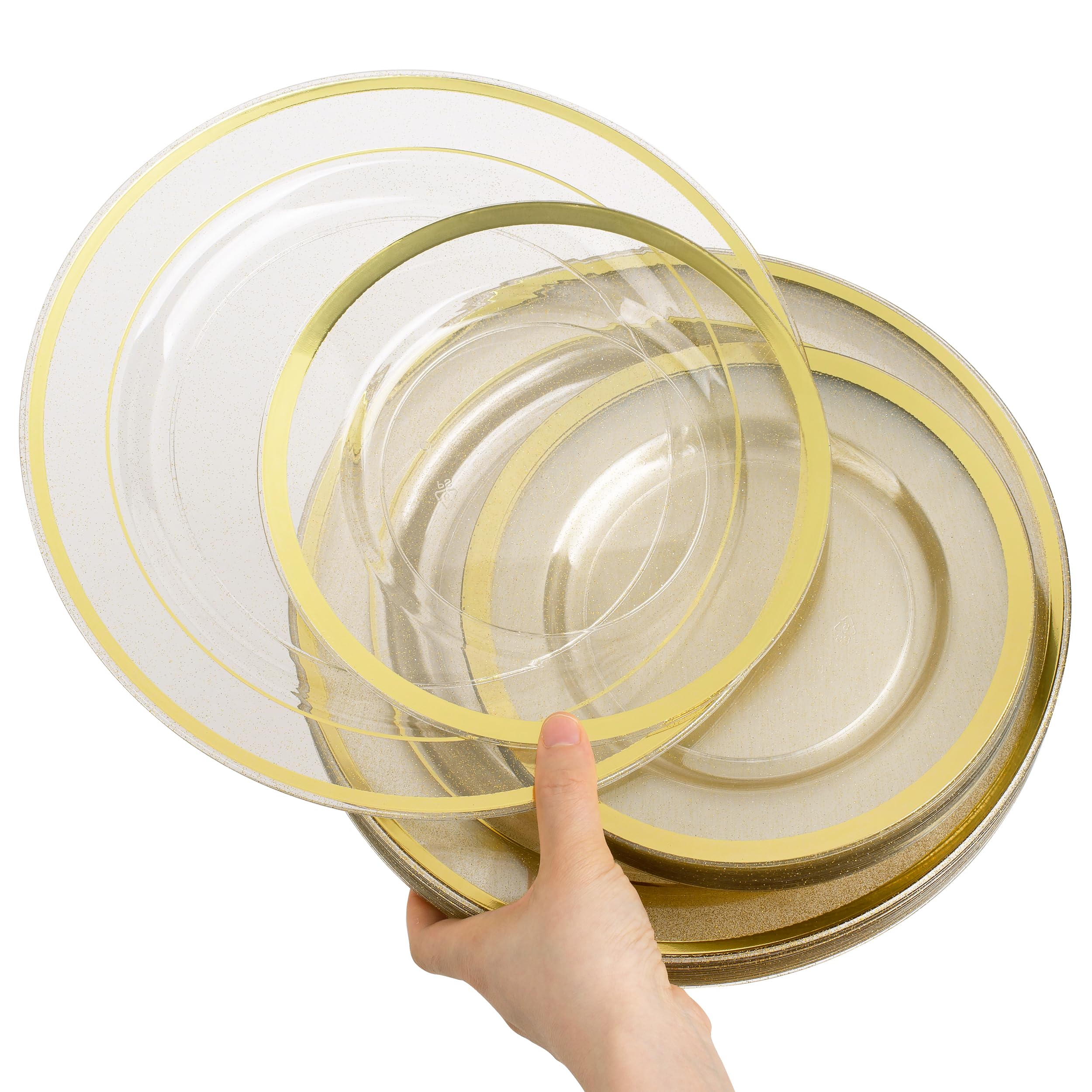 Assiette Reutilisable - 40 Assiettes Plates Plastique Premium sans BPA avec Bord Doré (26cm & 19cm) - Rigide et Élégante pour Mariages, Anniversaires & Cocktails