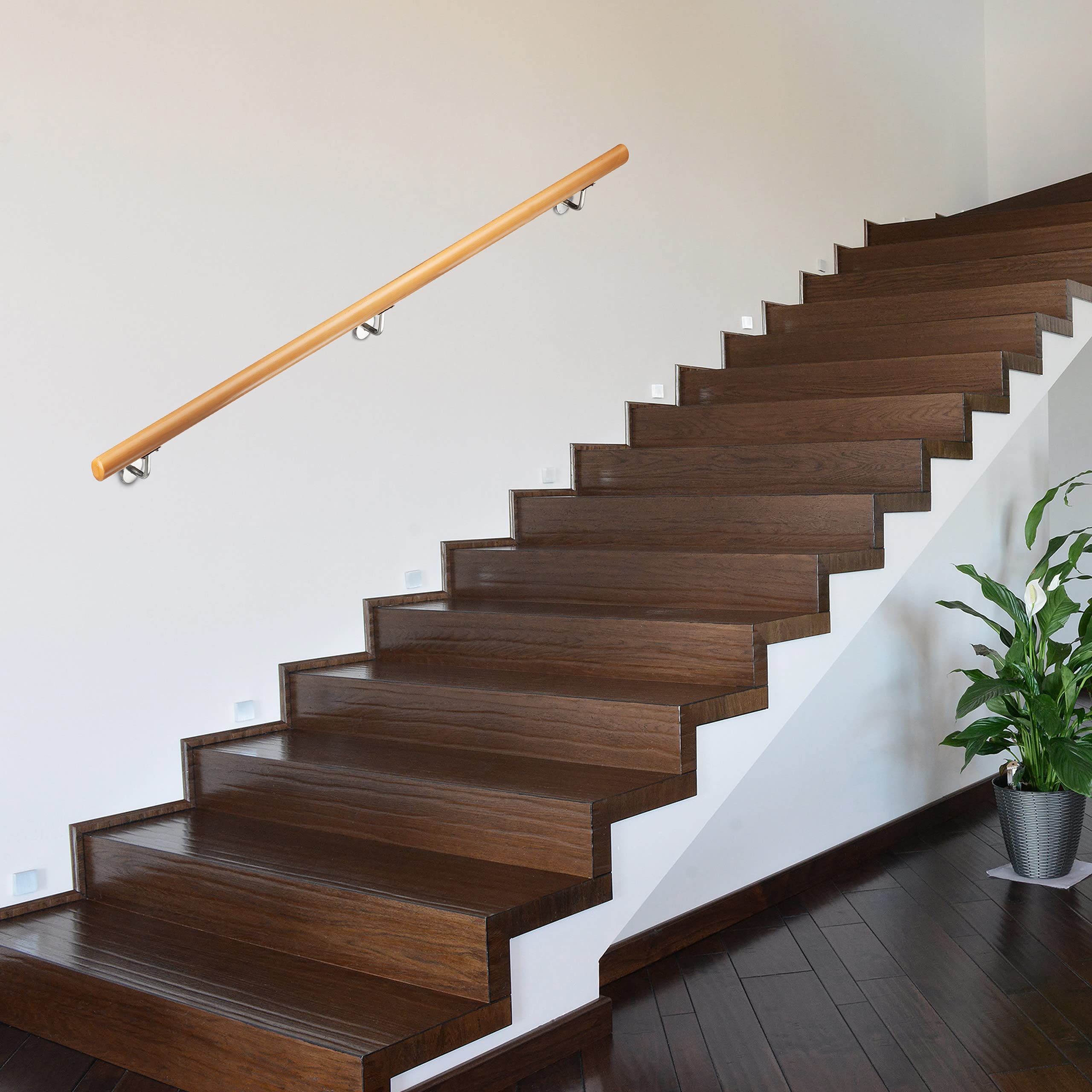 Relaxdays Pasamanos Escalera Rústica con Soportes, Madera de Haya, Natural, 150 cm