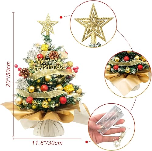 Miniatura 3 de Miniárbol de Navidad de 20pulgadas50cm, con copos de nieve, artificial, con luces LEDadornos, árbol de Navidad de mesa para niños, decoración de