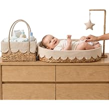 Premium Baby Changing Basket + Diaper Caddy - Scalloped Basket for Baby Dresser