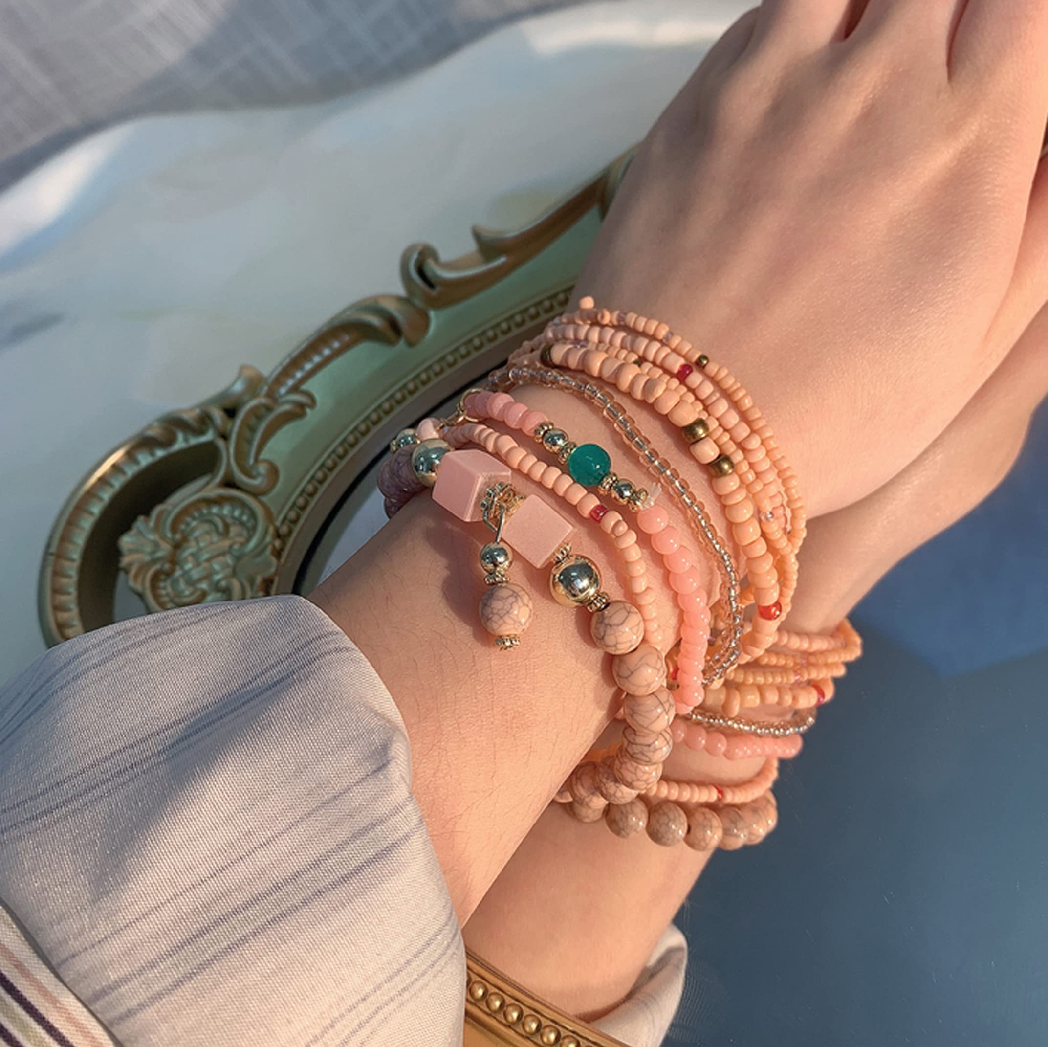 CFWSHJ Bracciale Elasticizzato con Perline Multistrato da Donna Braccialetti con Perline impilabili Bohemien Bracciale con Perline Elasticizzate Boho