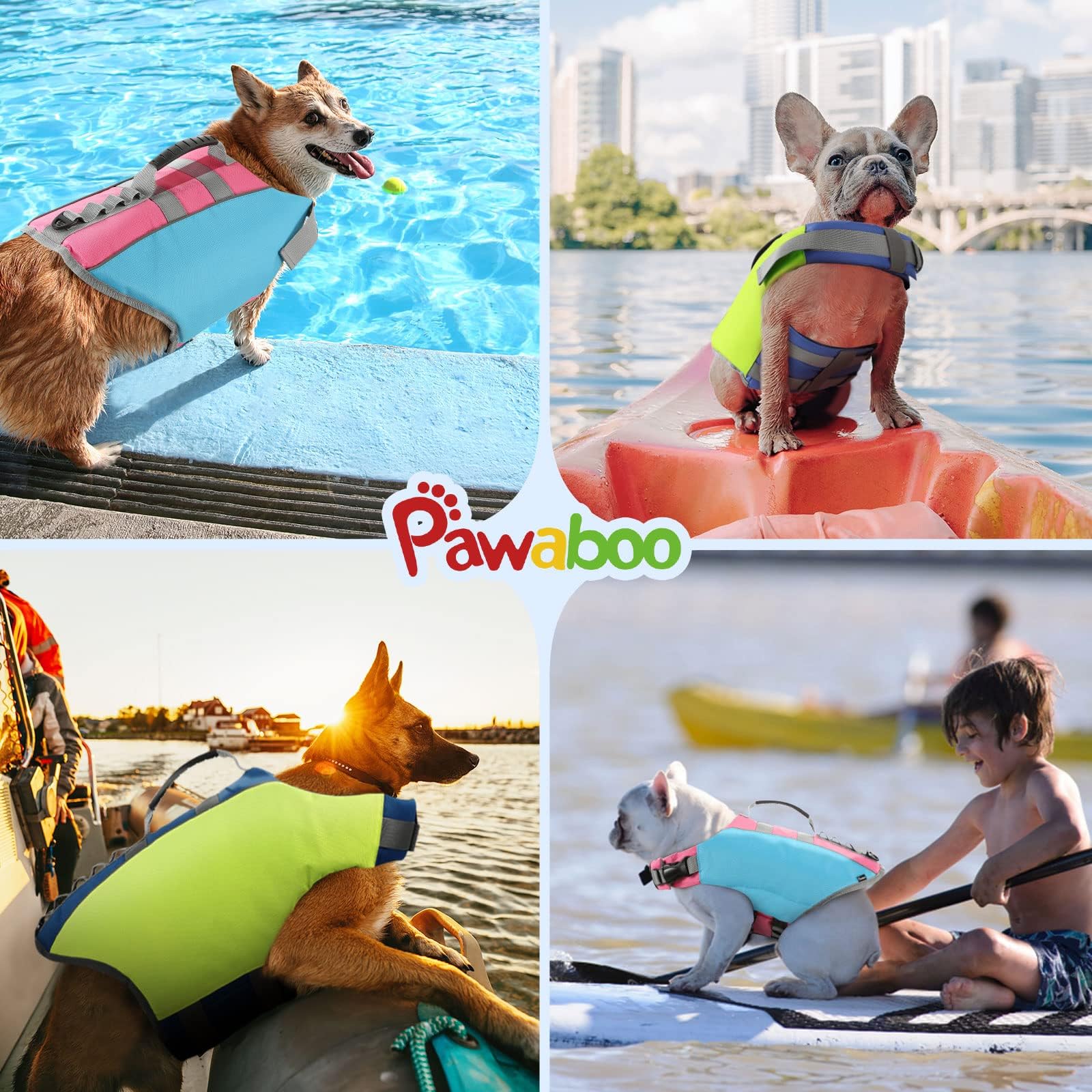 Pawaboo Chaleco Salvavidas para Perros, Chaleco de Seguridad Ajustable para Mascotas con Asa & Banda Reflectante, Abrigo para Natación Flotante Duradero para Nadar,Surf,Navegar, Amarillo Brillante, L
