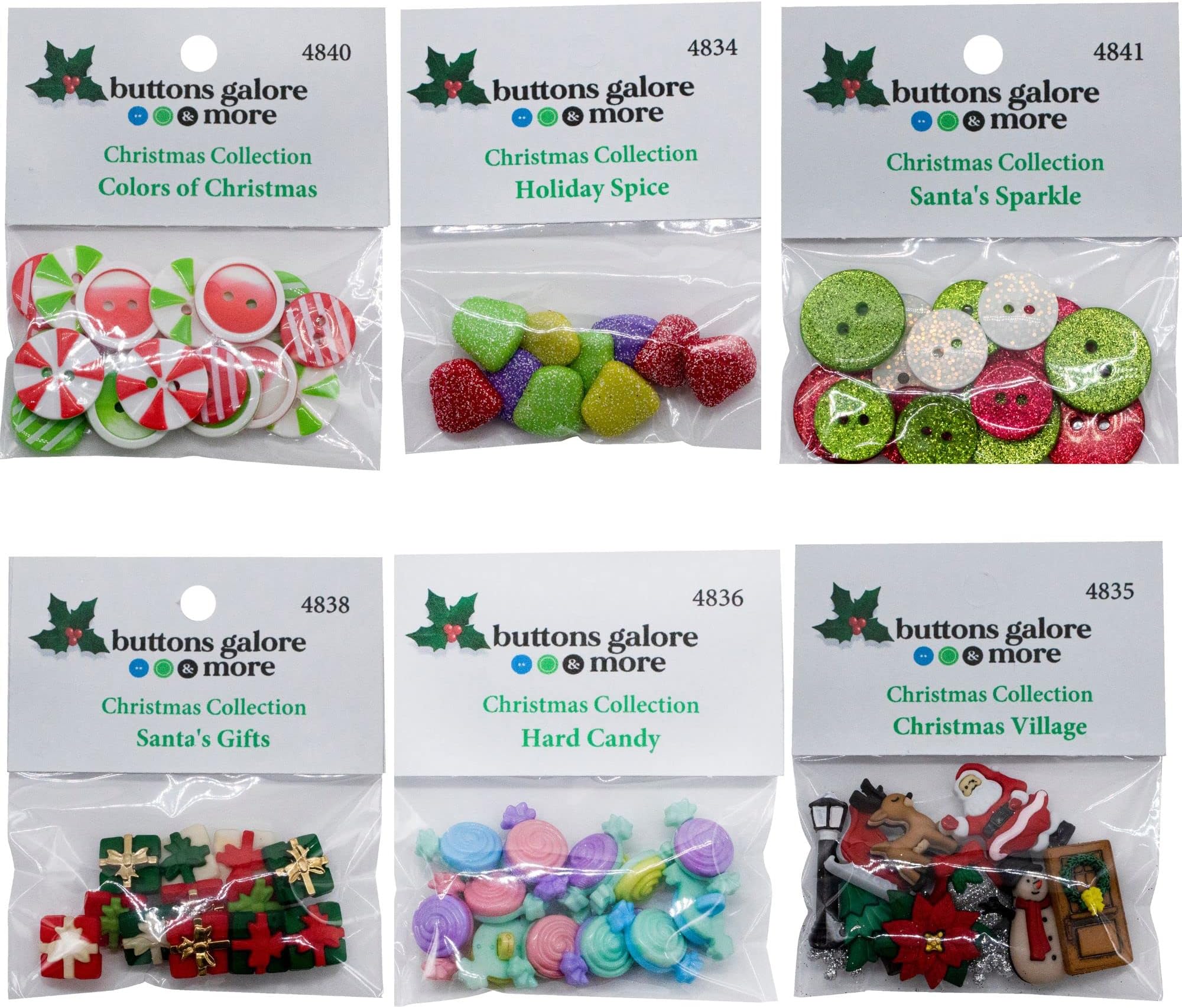 Buttons Galore60+ Christmas Buttons for Craft Sewing Scrapbooking DIY Projects - 6 Different Button Packs