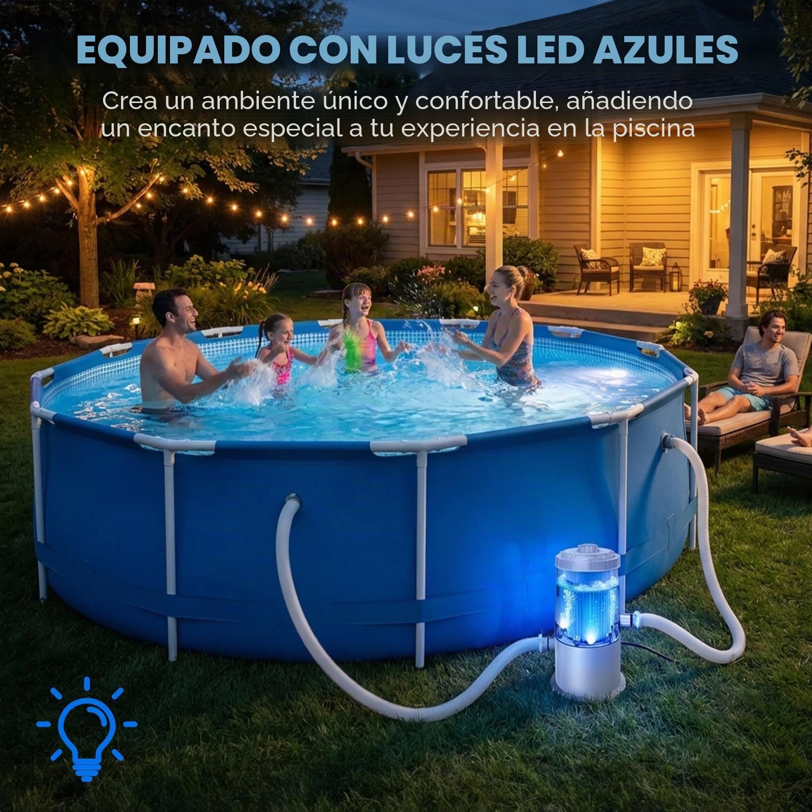 Depuradora Piscina Desmontable Bomba Filtro - Kit Completo Filtro Piscina 90W 3785L/H con Cartucho, Fácil Instalación y Bajo Consumo para Piscinas Pequeñas