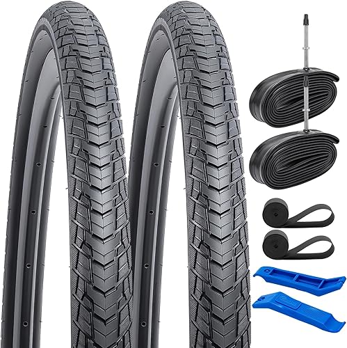 YUNSCM 2 neumáticos de bicicleta 700C 700 x 35C 37-622 y 700C tubos de bicicleta de alta resistencia Presta válvula con 2 tiras de llanta