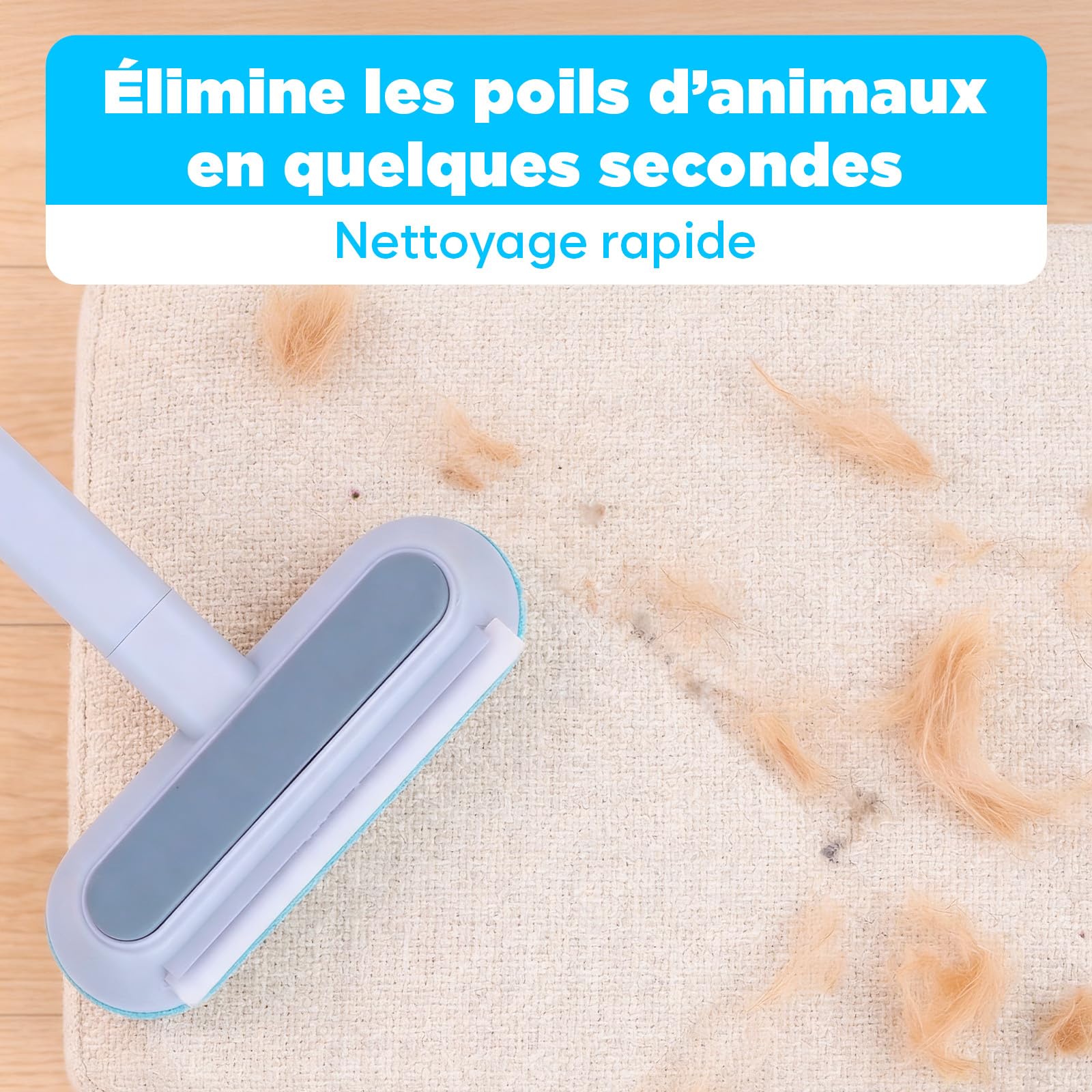 Brosse a Poils Animaux, Ramasse-Poils Réutilisable pour Canapé, Tapis & Textiles, Manche Amovible, Brosse de Détail Intégrée, Facile à Nettoyer