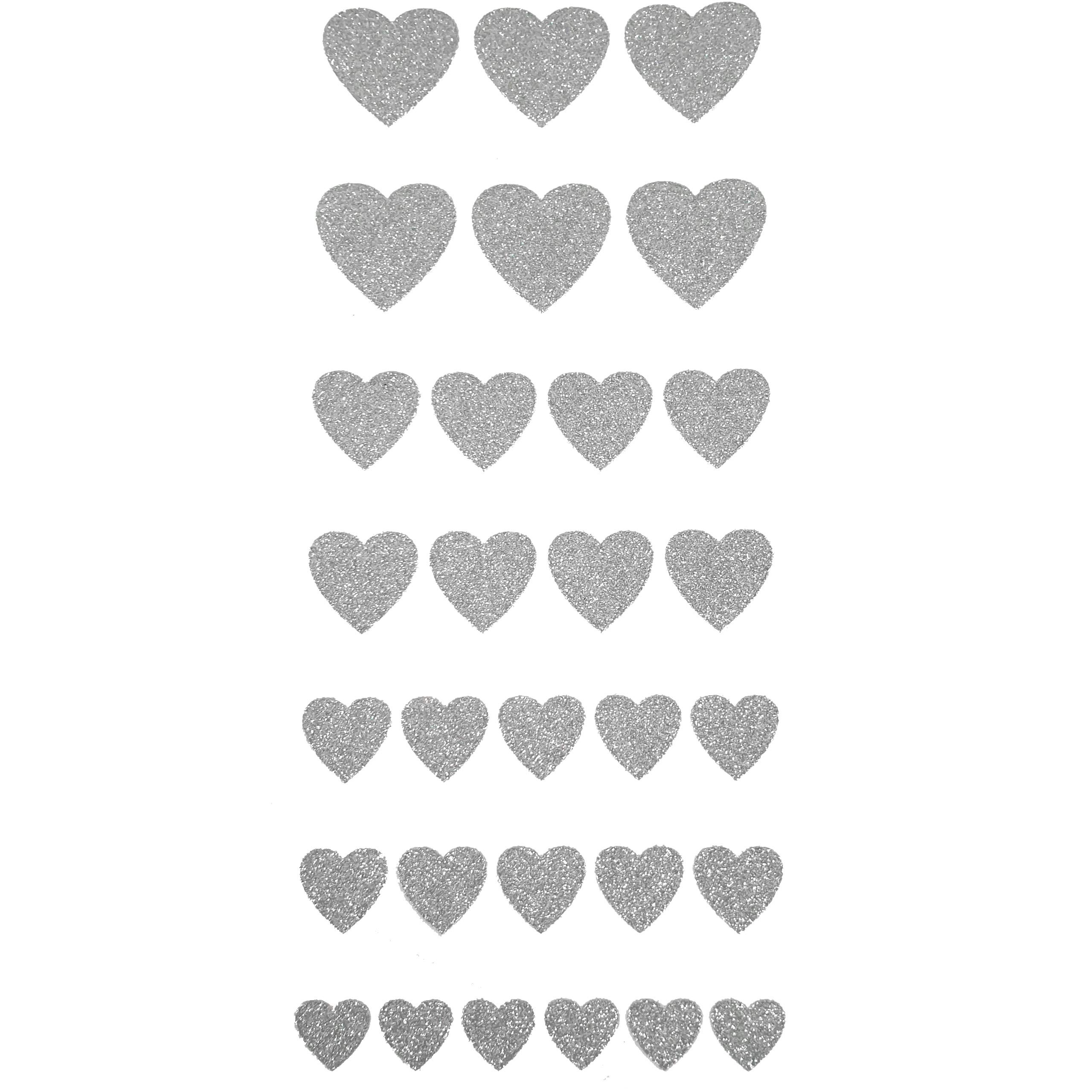 Pebble Eleven Silver 12 - 25Mm Glittery Love Heart Stickers - Self Adhesive Hearts 30 Pcs (Silver)