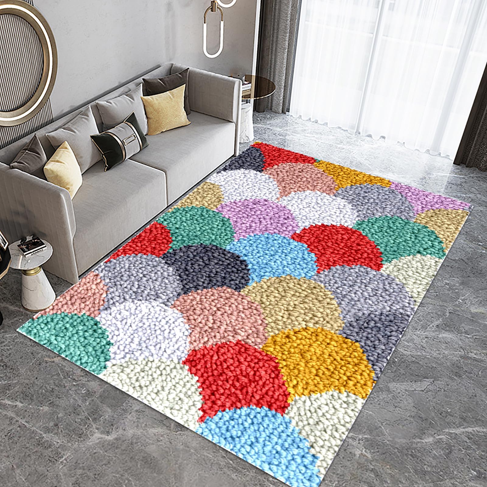 Laegnfho 69 x 102 cm Latch Hook Rug Kits DIY Latch Hook Rug Carpet Making Cushion Crochet Kits Embroidery Kits Needlework Crafts for Home Decor Latch Hook Kits for Adults