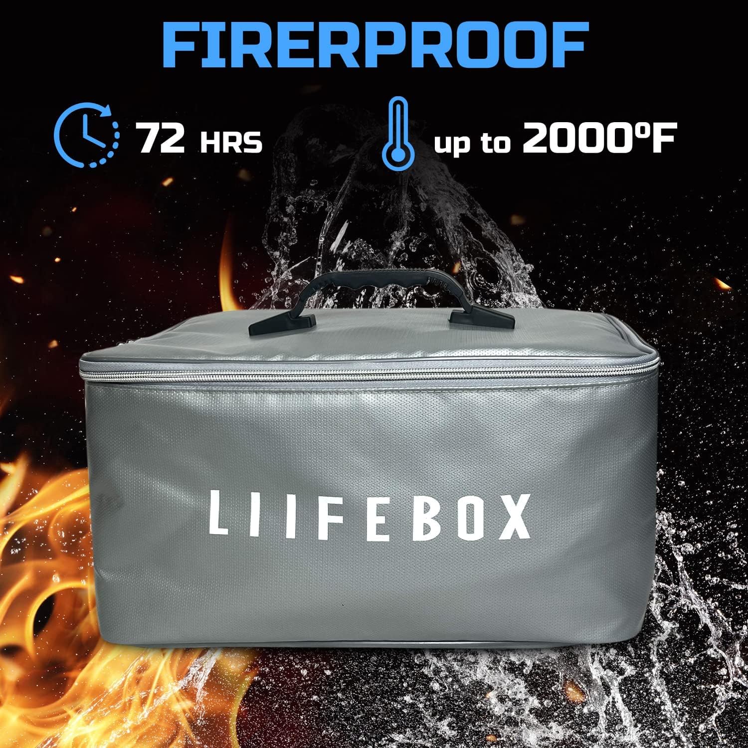 The Liifebox Document Bag with Lock Zipper (Black), Fireproof and Multiple Layer Water-Resistant Design, File Storage Organizer Safe with Handle, Portable for Travel, Home, Office