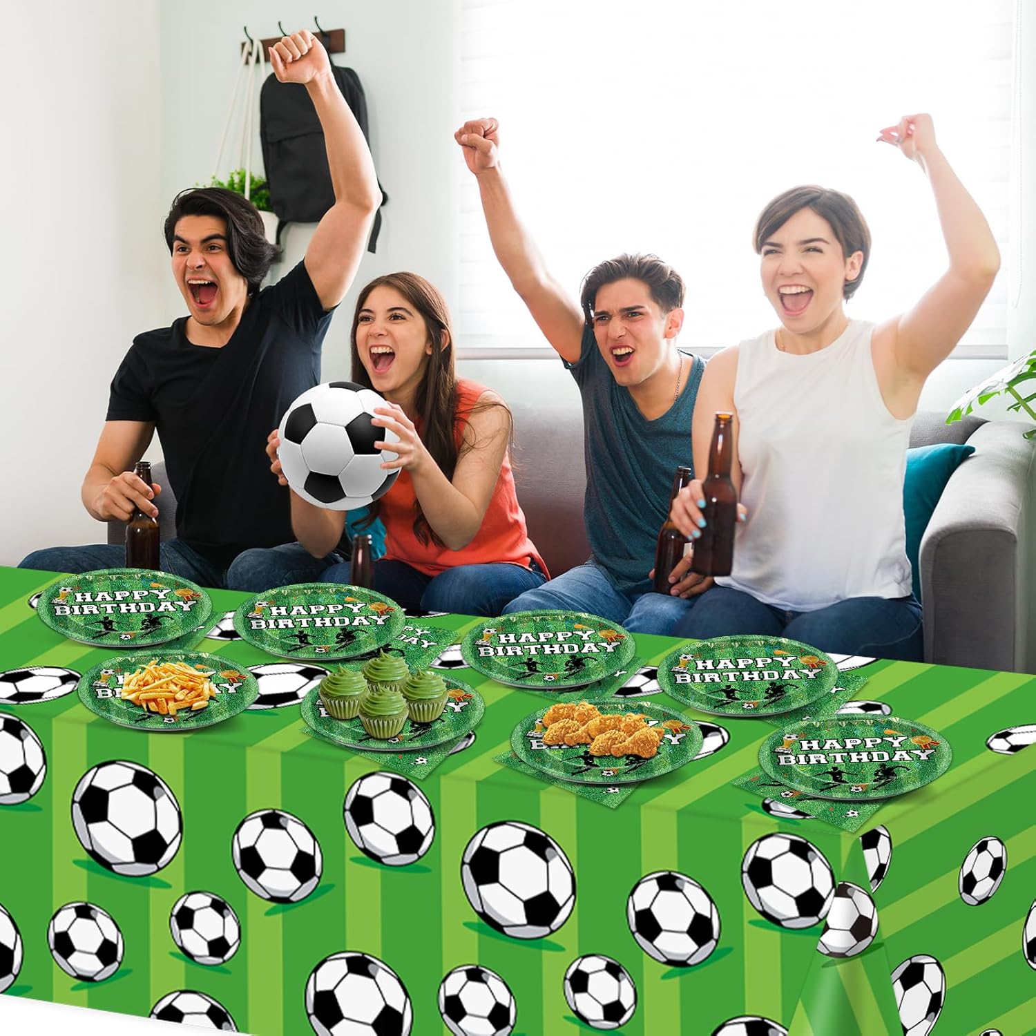 Soccer Party Supplies Serves 24 Soccer Birthday Decorations Party Paper Plates and Napkins Includes Plastic Sports Birthday Disposable Tablecloth Set Tableware for Sports Party Supplies for Boys Girls - Image 4