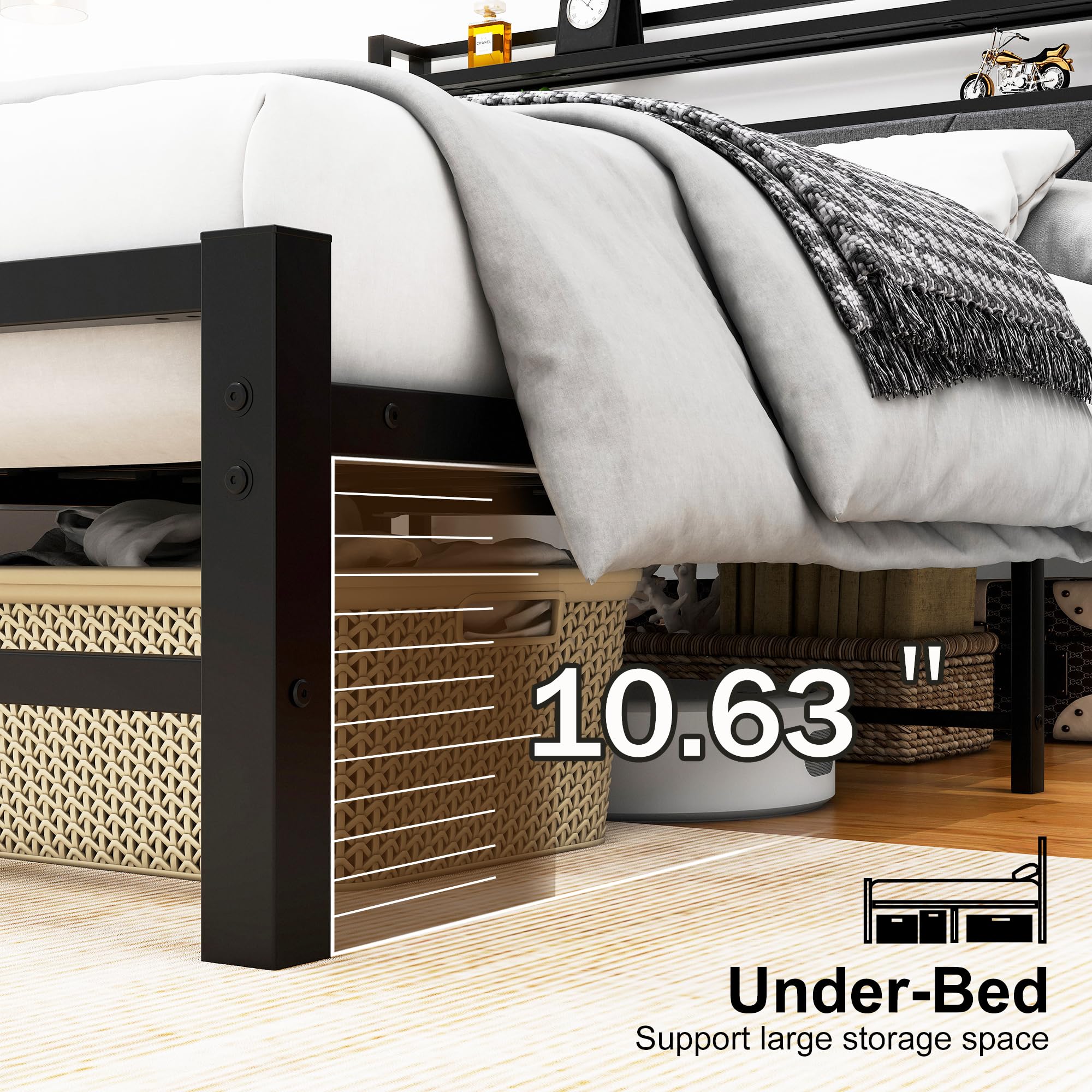 Polsterbett 140 x 200 cm Bettgestell Einzelbett Doppelbett Designbett mit Lattenrost Starke Stahllattenhalterung, Bettrahmen 140x200, Gepolstertes Bettgestell Jugendbett