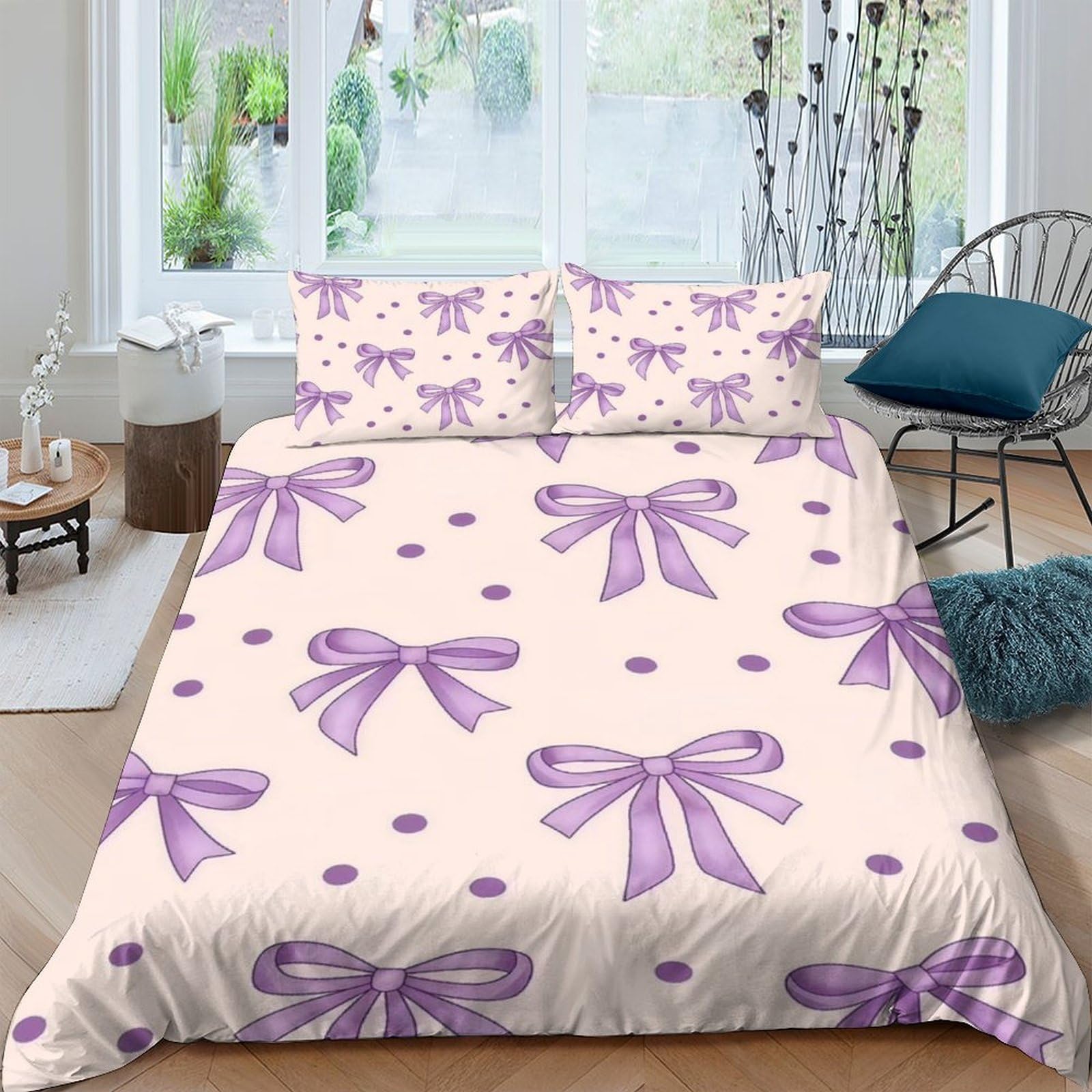 Ctjqhvkz Style-8 3D Printed Purple Bow Fitted Sheet Microfiber Soft Bedroom Decor Polka Dot Mattress Cover For Home Dorm Single（135X200cm）