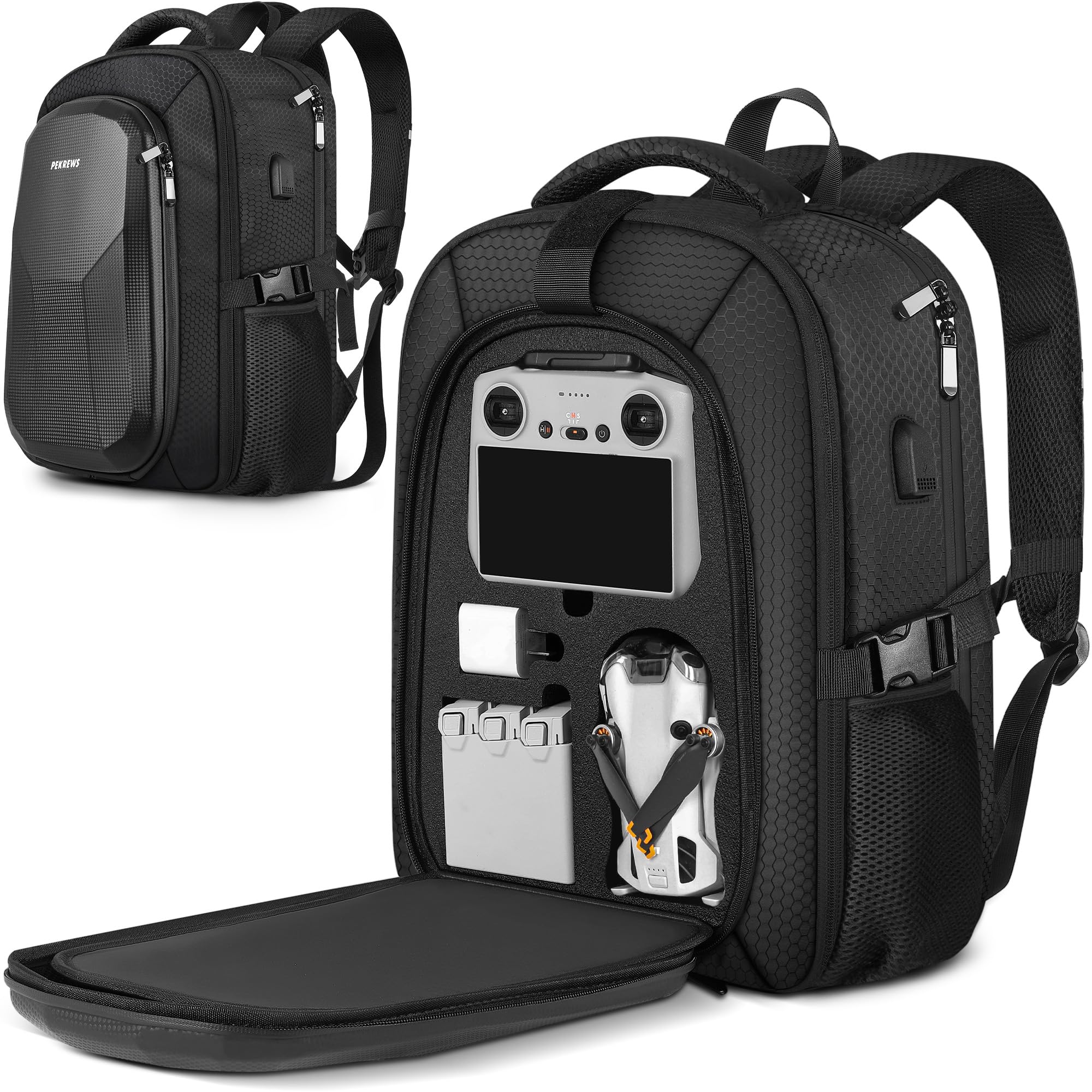 PEKREWS Mini 4 Pro Case, Waterproof Hard Carrying Case, Large Drone Bag Fits 15.6 Inch Laptop, Travel Backpack Compatible with DJI Mini 4 Pro, RC 2/ RC-N2 Controller, Fly More Combo and Accessories