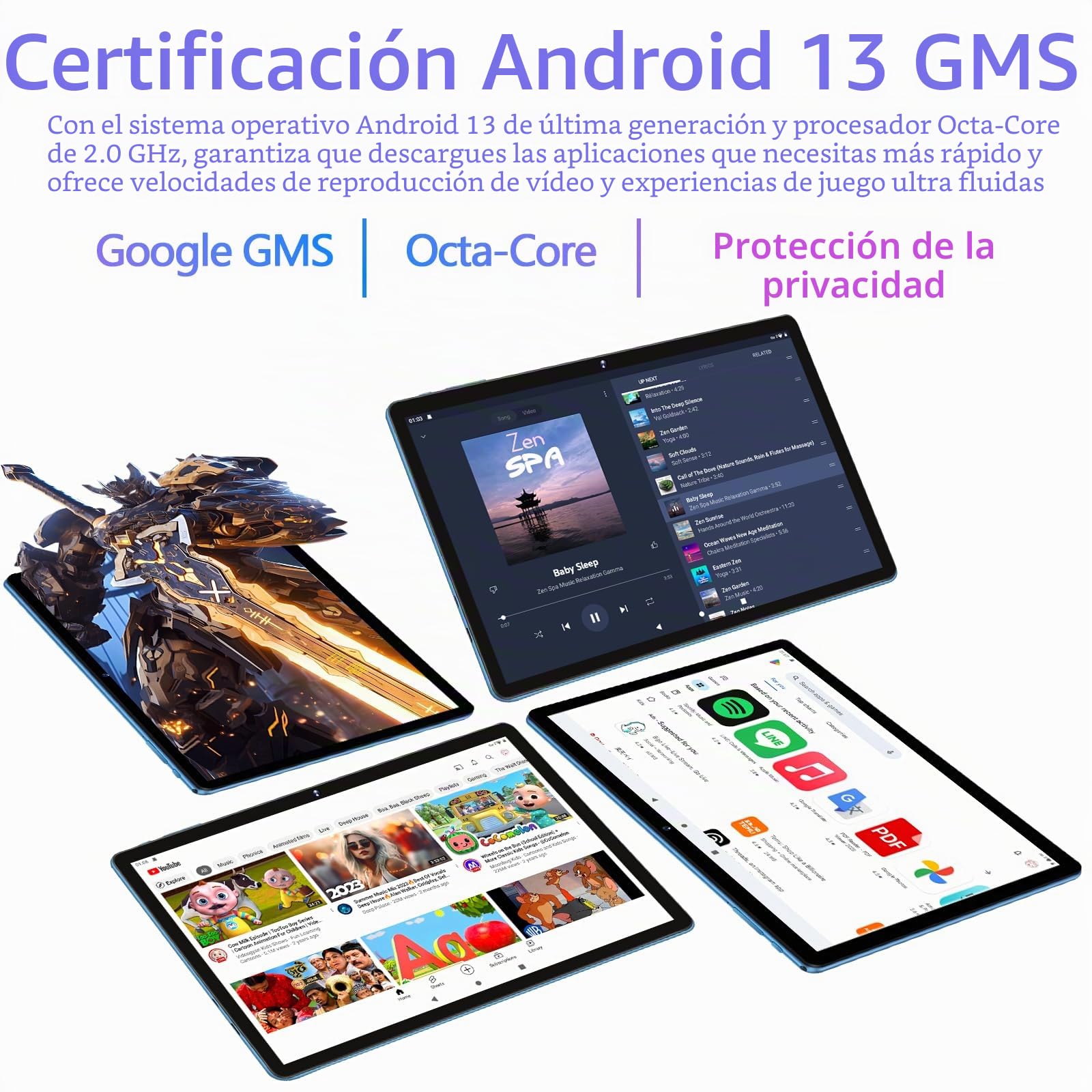 Android Tableta de 10 pulgadas 12 GB RAM + 128 GB ROM, TF de 2 TB, 5G + 2,4G WiFi, GPS, BT5.0, certificación GMS, 6000 mAh,Cámara dual de 8 + 5 MP, Cast, OTG, tipo C,Funda, teclado y ratón -Azul