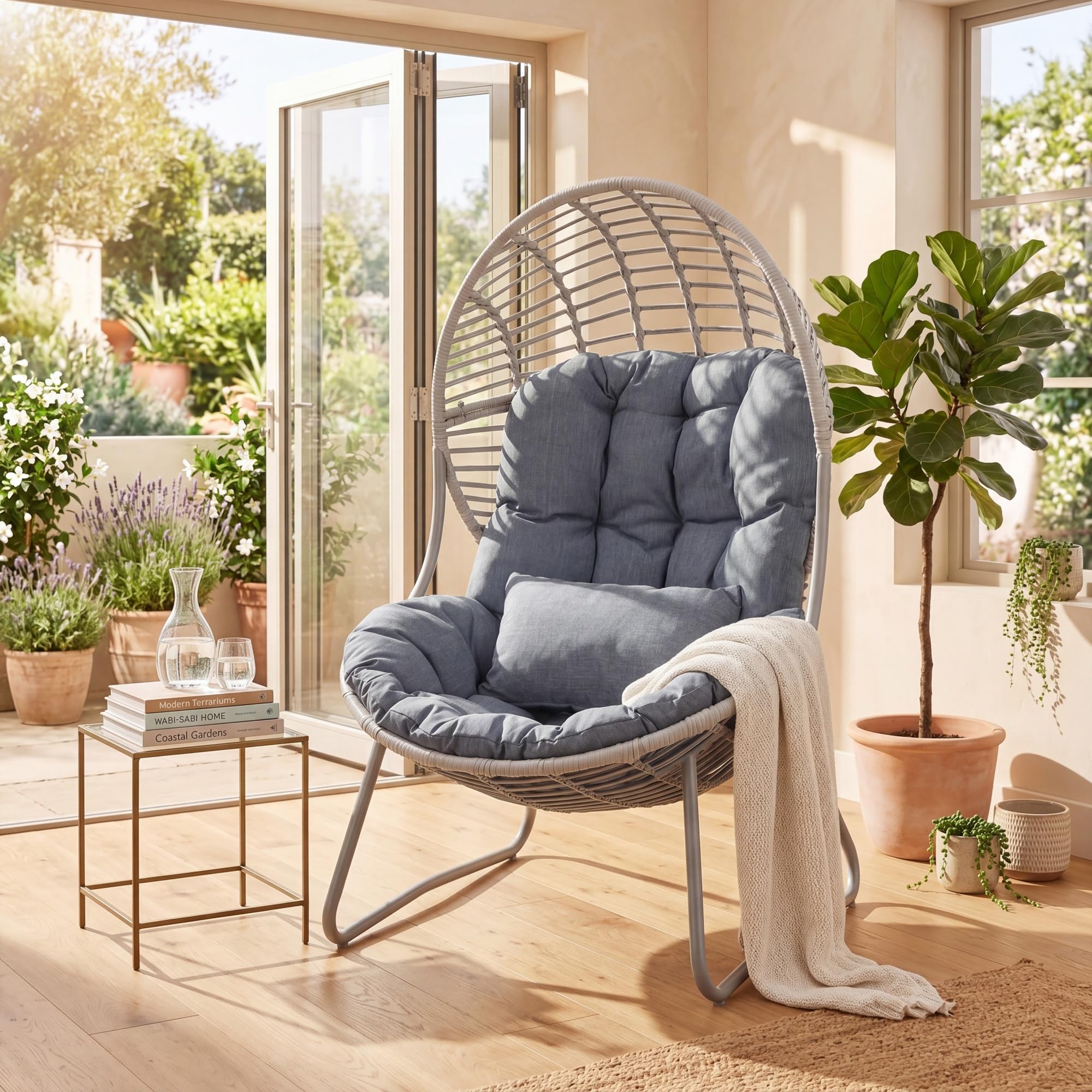 LIFEZEAL Poltrona da Esterno in Rattan PE, Poltrona a Forma di Uovo con Cuscino Rimovibile e Piedini Regolabili, Design Ergonomico, Sedia per Interno, Giardino, Balcone, 98 x 88,5 x 137,5 cm