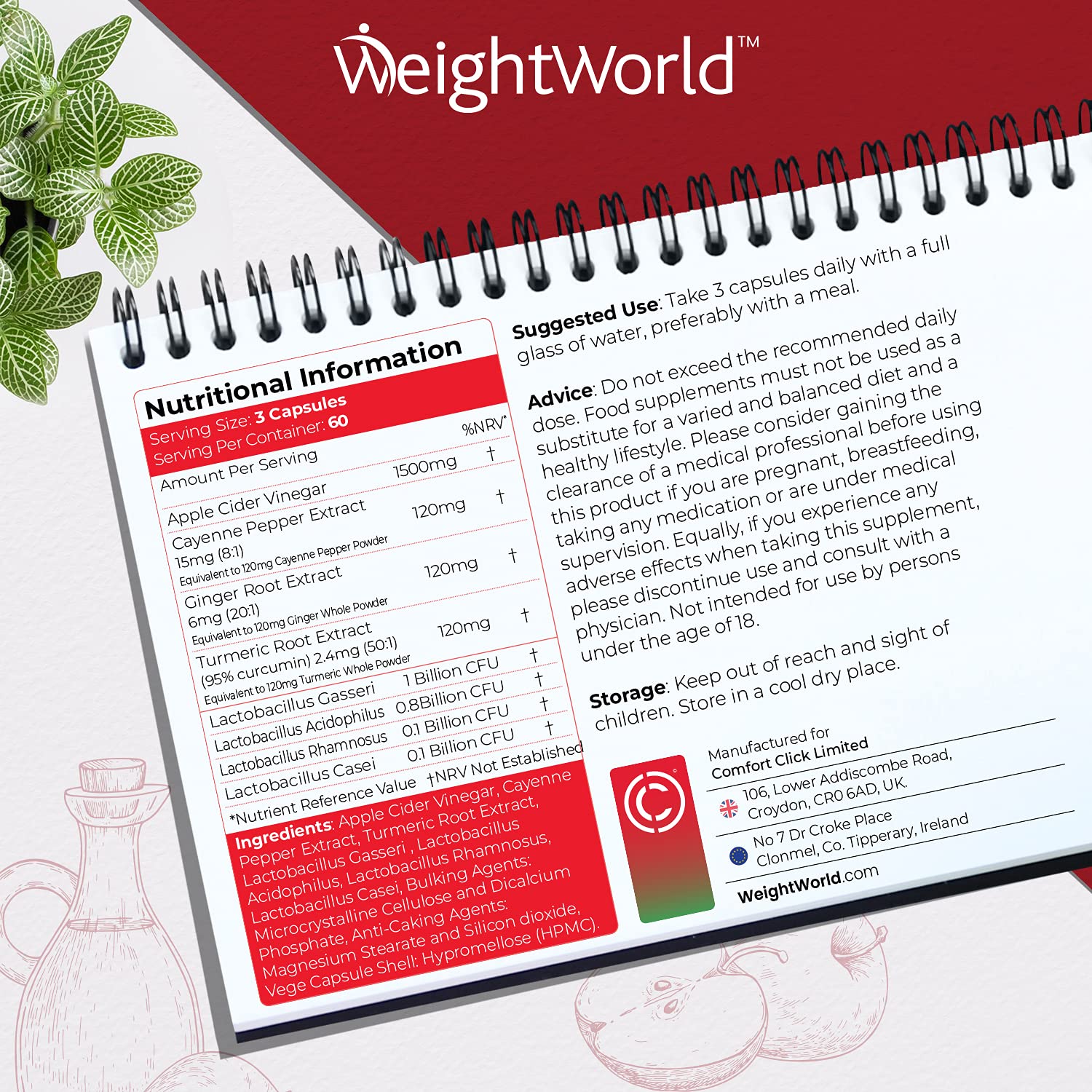 Apple Cider Vinegar with Mother 180 ACV Complex Capsules 1860mg