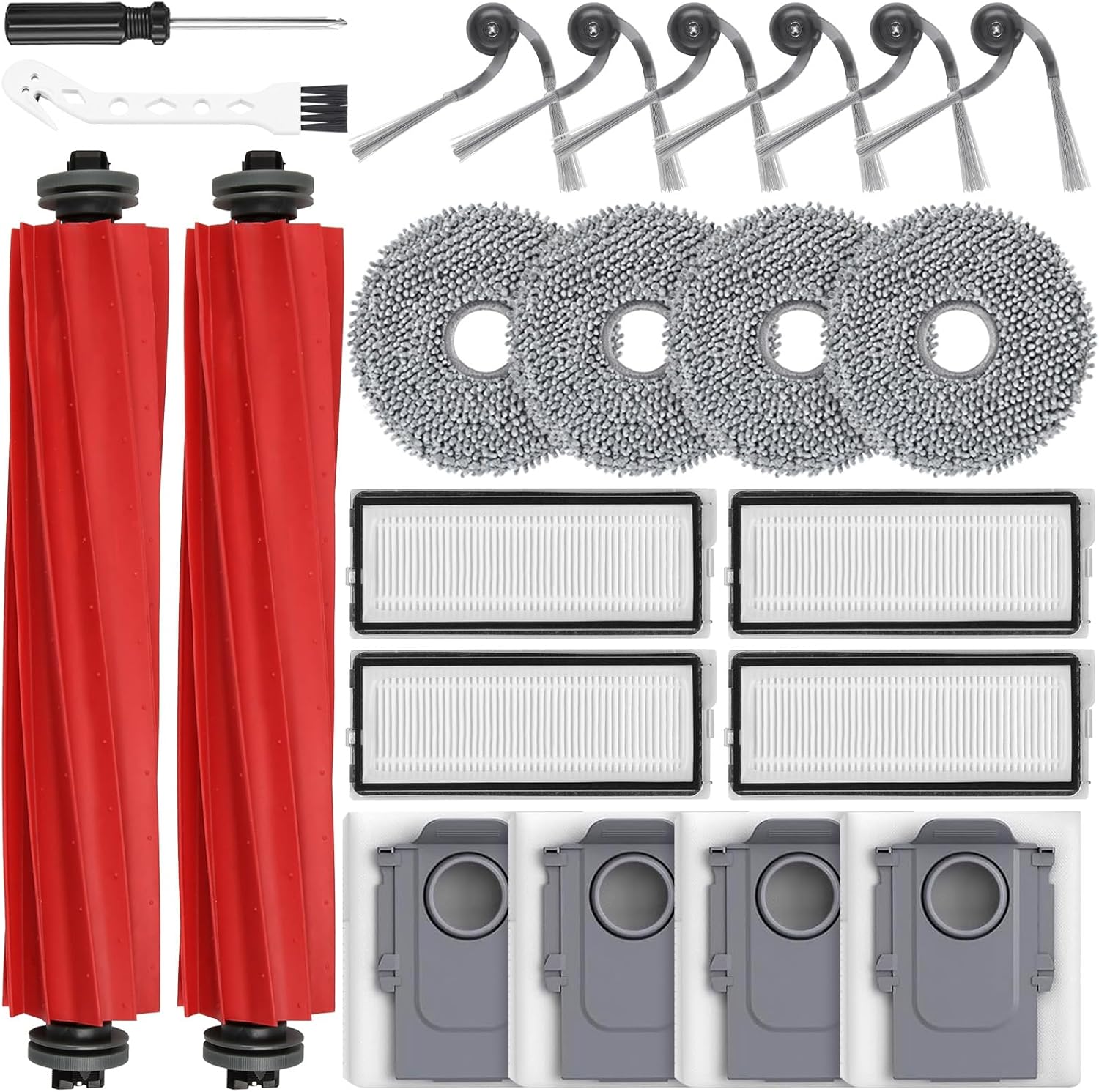 17 Pack Replacement Accessories Kit Compatible with Roborock Q10 S5/Q10 S5+/Q10 X5/Q10 X5+ Robot Vacuum, 2 Main Brush, 6 Side Brush, 4 HEPA Filter, 4 Mop Pads