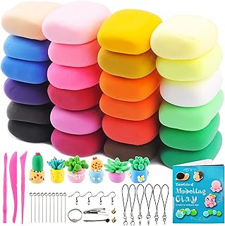 24 Colors Air Dry Clay for Kids Non-Toxic Soft & Ultra Light Magic Modeling Clay Kit with Project Book, Accessories and Sculpting Tools, Perfect Creative Gift for Boys & Girls