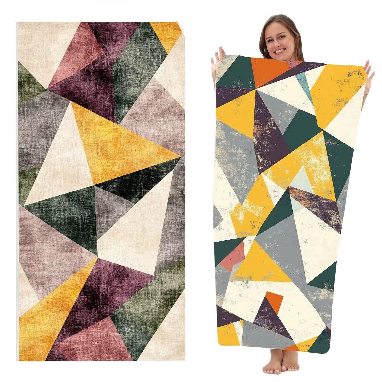 Ręcznik plażowy z mikrofibry 100x200 cm, lekki i miękki odporny na piasek, szybkoschnący, na plażę, podróże, kryte baseny, sauny, ręcznik 2 szt. Prezent (nowoczesny geometryczny) z-7361