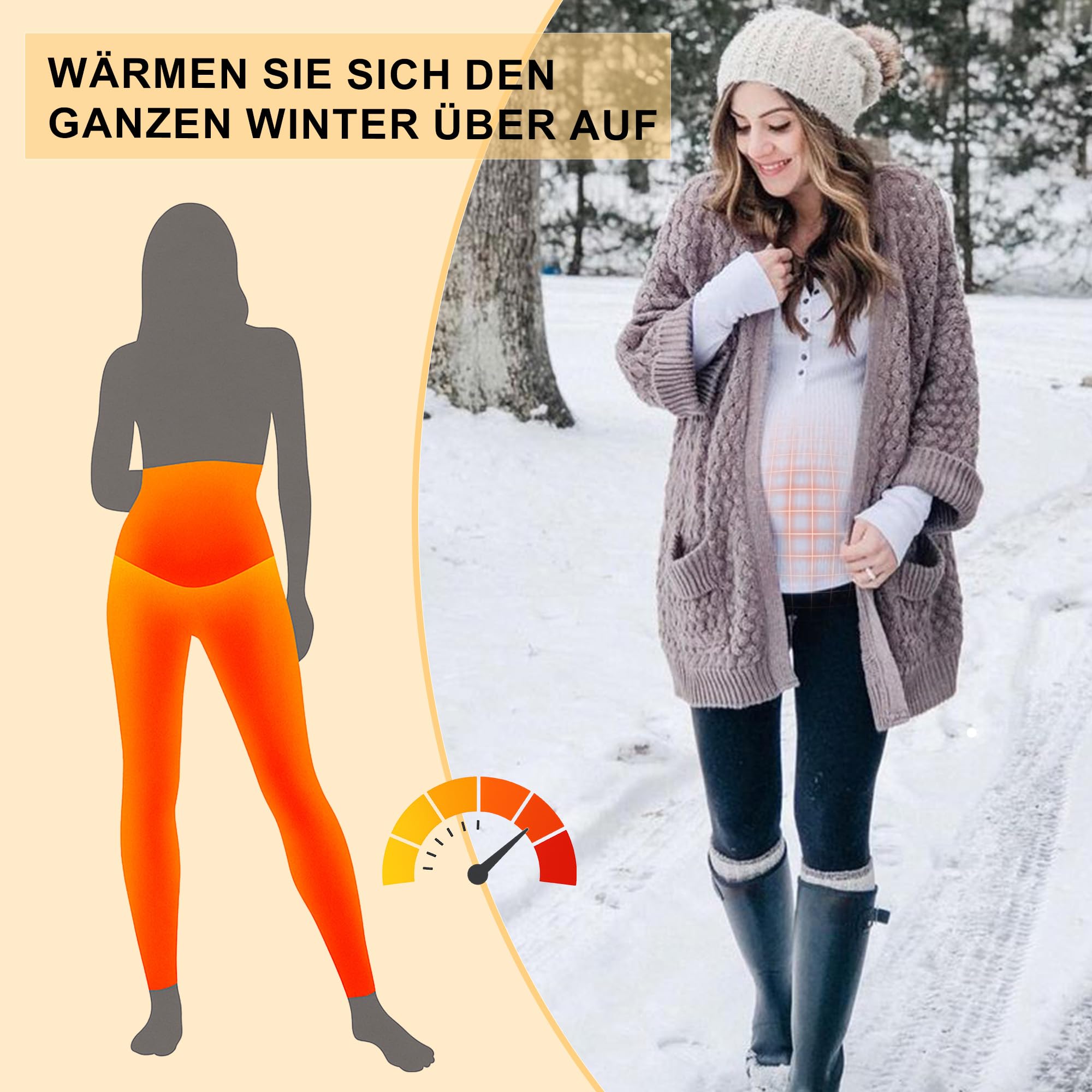 HIPOWER Thermo Schwangerschaftsleggings Damen High Waist Warme Umstandsmode Umstandsleggings Winter Maternity Leggings Für Schwangerschaft Gym Yoga