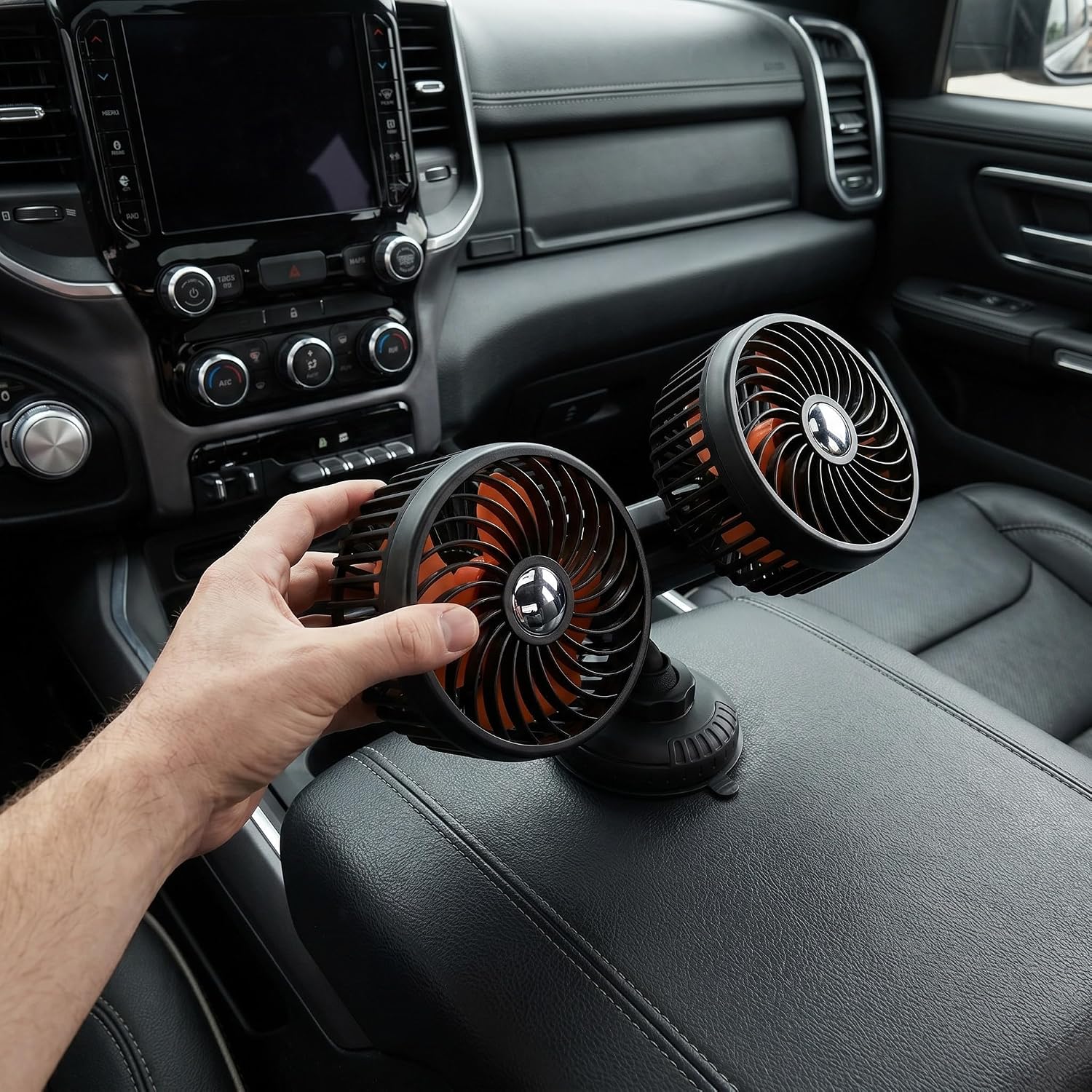 Operitacx Suction Cup Fan for Car, Dual Head Vehicle Cooling Fan for Window Dashboard, 3-Speed Adjustable 360° Rotation 4000Mah Battery Powered Rechargeable