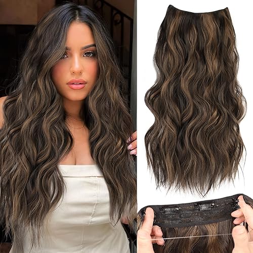 Extensión de cabello de alambre invisible con clips de seguridad, extensiones secretas de 20 pulgadas para mujer, extensiones onduladas sintéticas