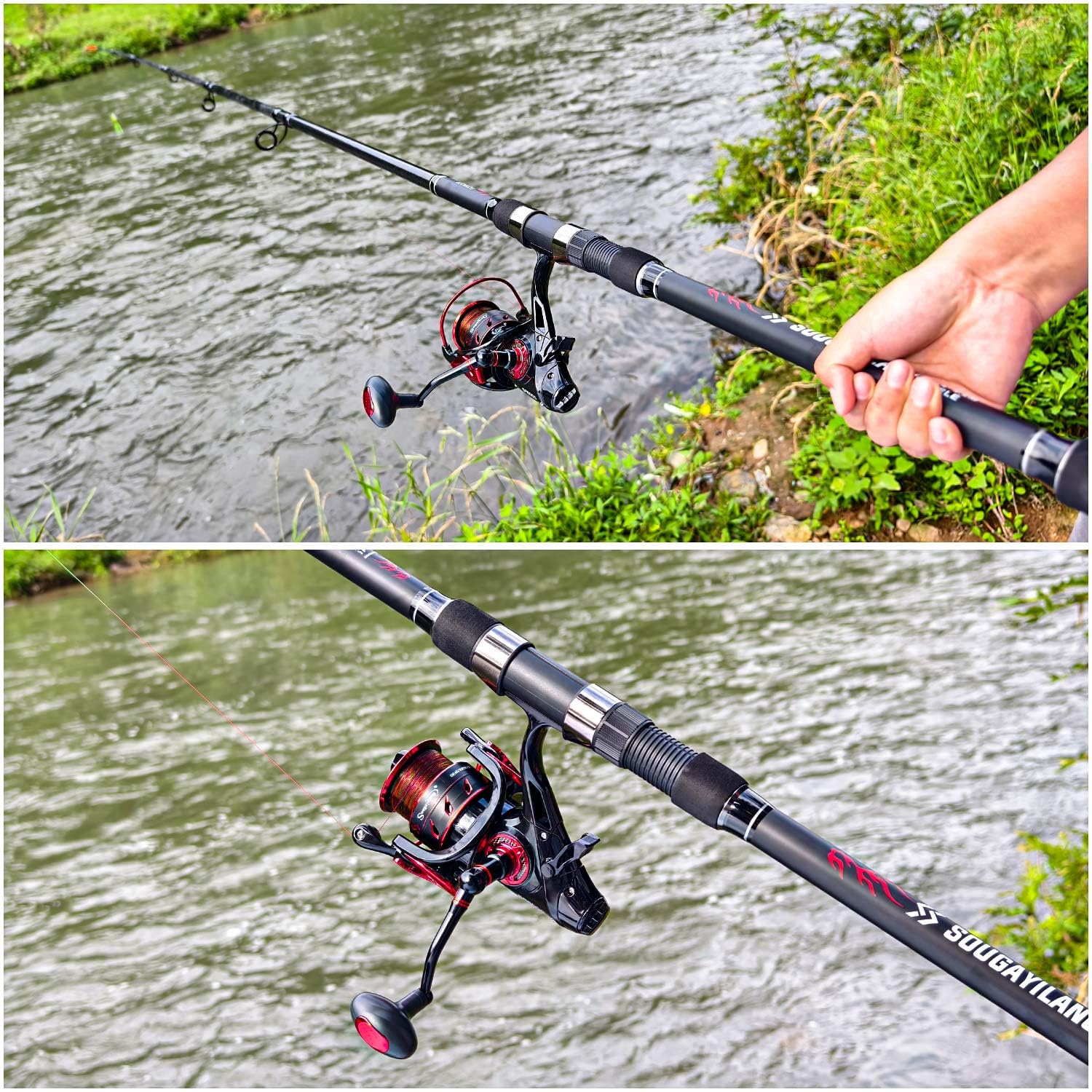 Sougayilang Juego de caña de pescar y carrete, cañas telescópicas de viaje, carrete de carpa potente 4.7:1 para pesca con alimentador, 3.6 m/3.9 m/4.2 m