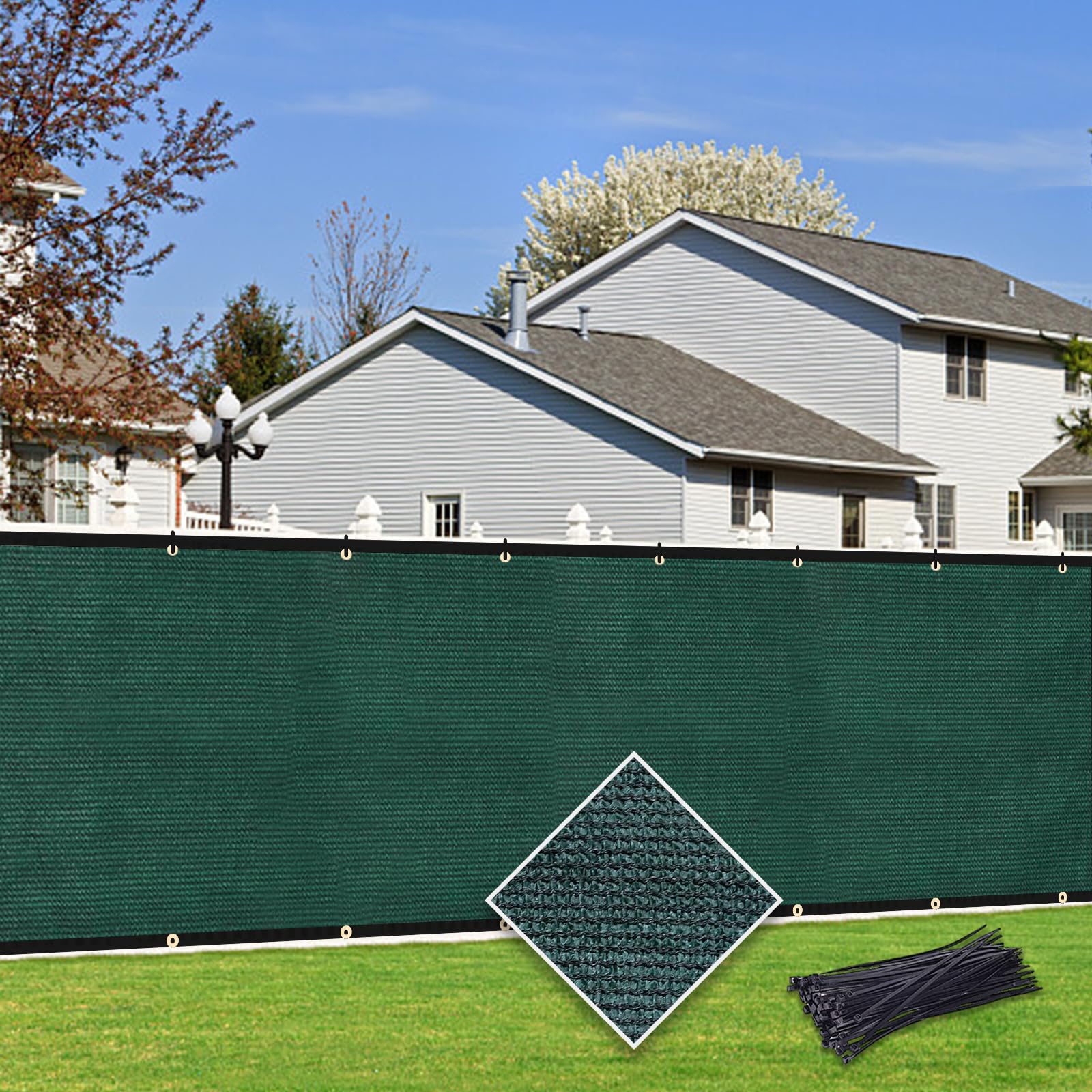 Cisvio 6'X176' Privacy Screen Fence 90% Blockage Custom Size Heavy Duty Protective Covering Mesh Fencing for Outdoor Patio Lawn Garden Balcony Dark Green (6'x1' to 6'x300')