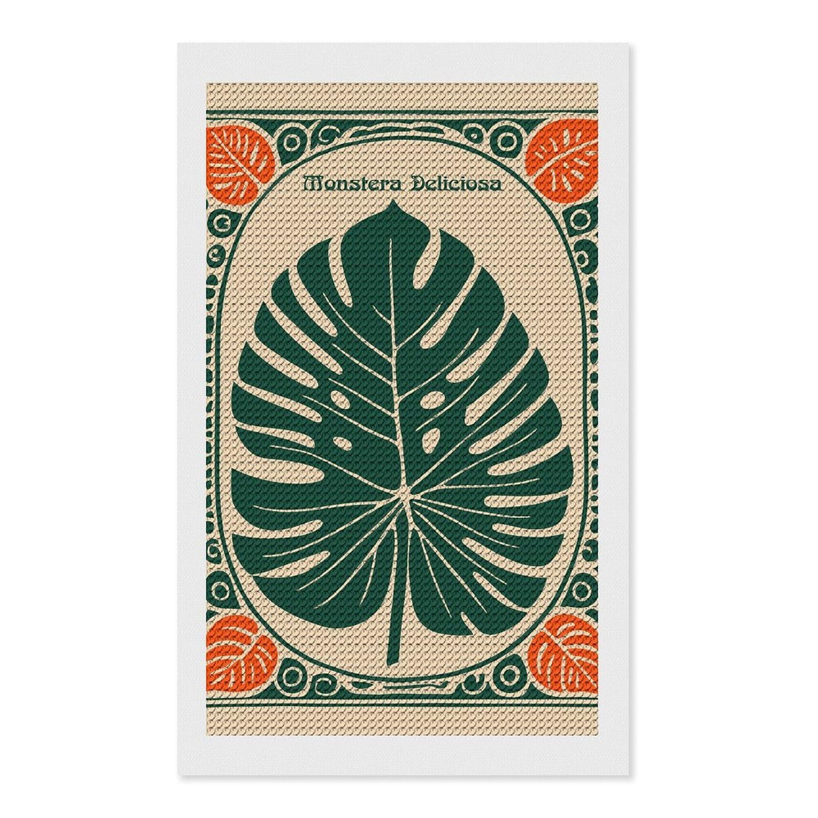 Junmoney Monstera Deliciosa Leaf Illustration Diamond Painting Canvas Set 12"x20", for Women, Pleasing Wall Art Project, Aesthetic Room Decor, Gift Idea