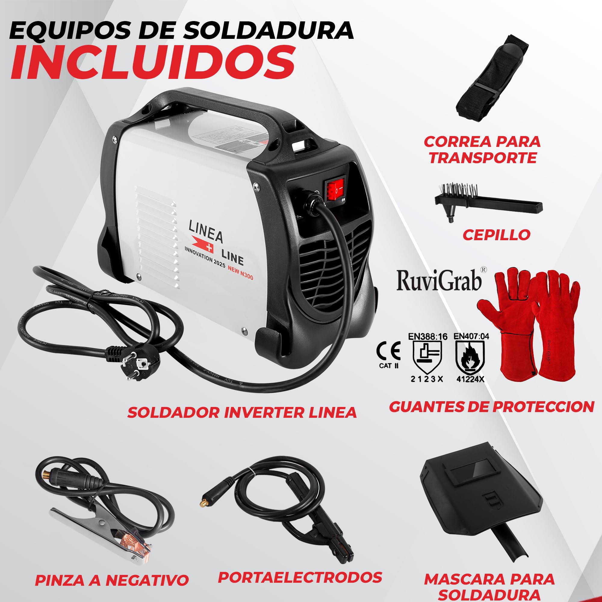 LINEA Soldador Inverter profesional 300A, Maquina de Soldar Electrodo | con GUANTES DE SOLDAR, Soldador Electrodo, Grupo de Soldar IGBT, Soldadora Inverter Soldadura