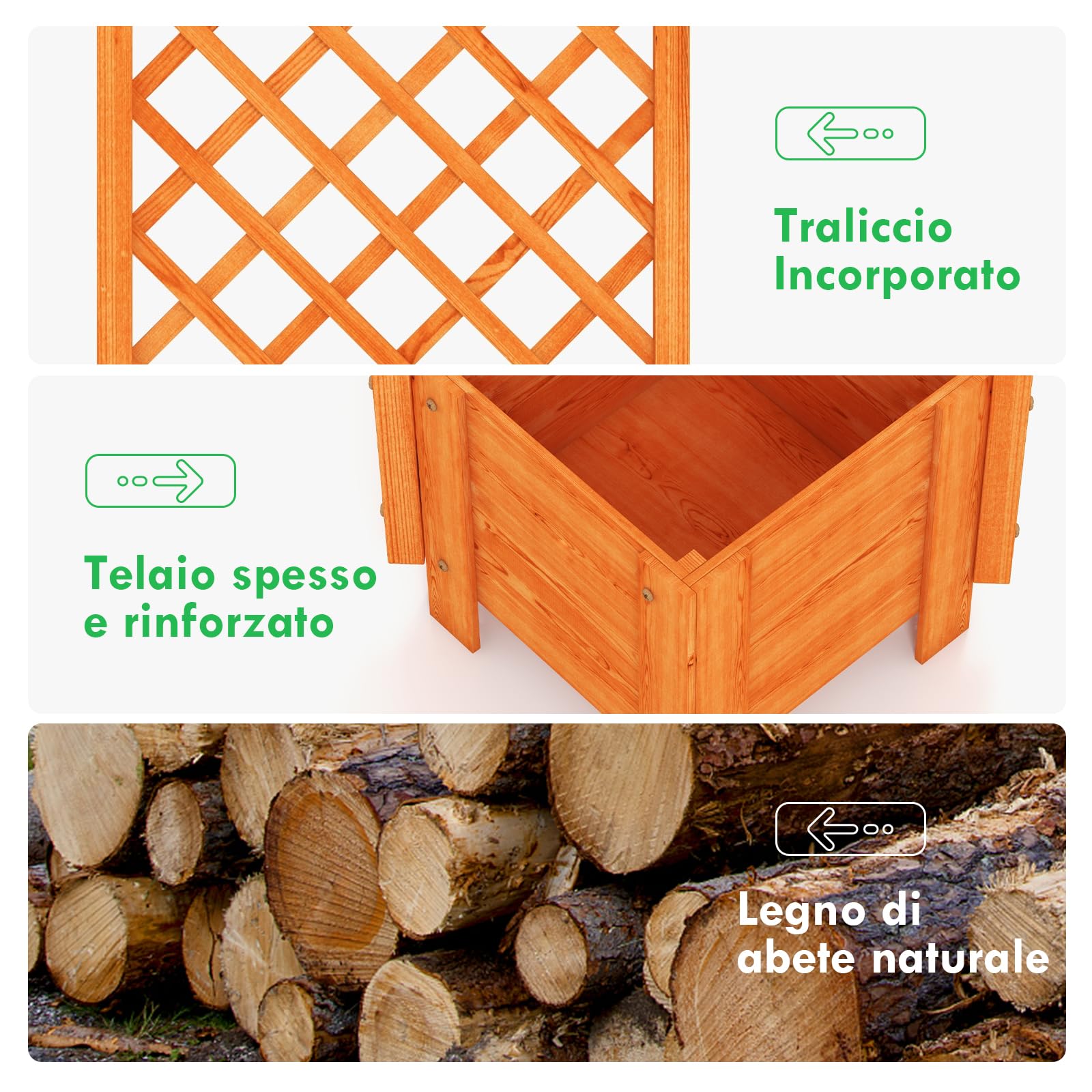 RELAX4LIFE Fioriera da Esterno in Legno, Aiuola Rettangolare con Grigliato e Drenaggio, Porta Piante di Fiori e Rampicanti per Giardino/Balcone/Cortile (Modello 2)