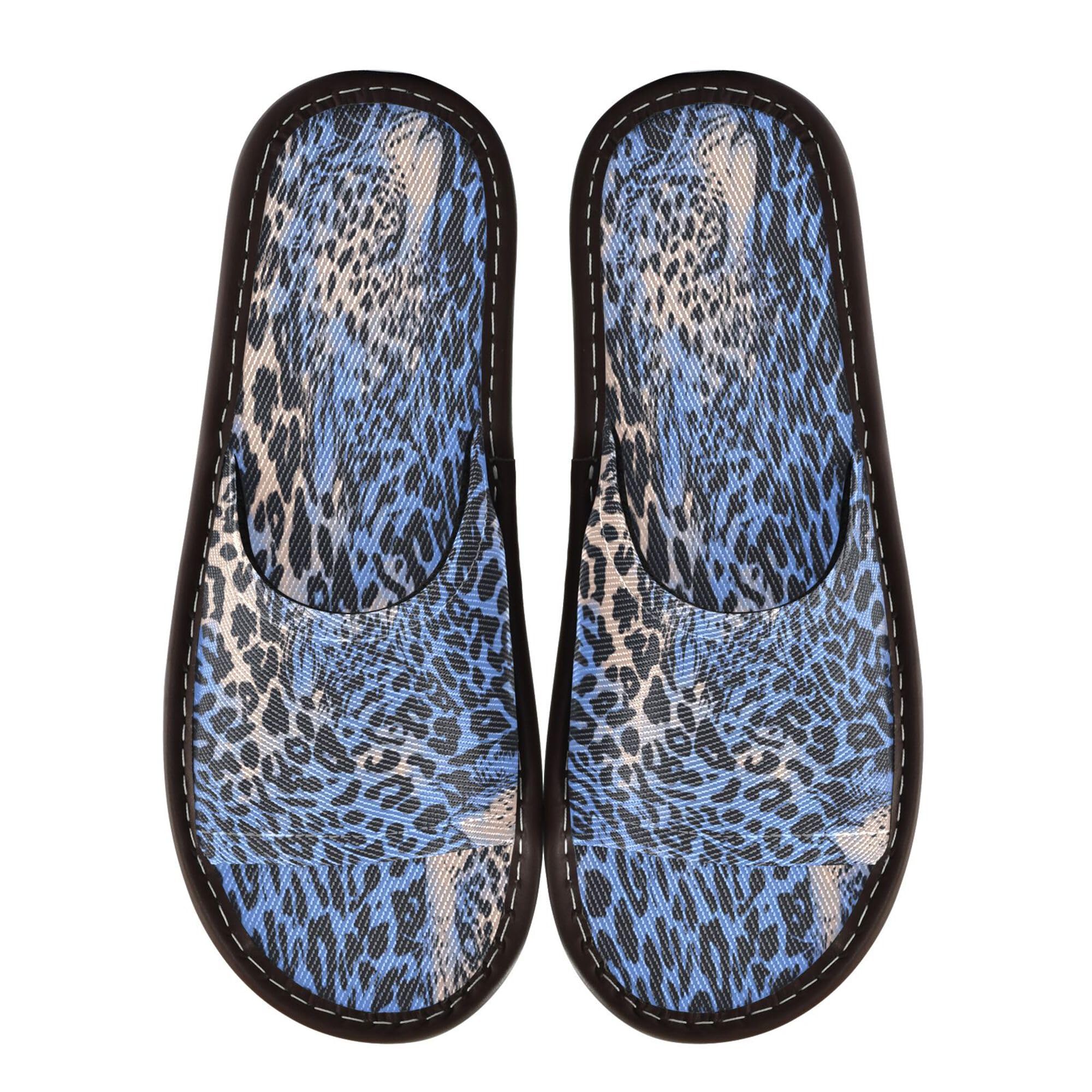 KLL Spa Shower Slippers Indoor Ultralight Cute Open-toe Slip-on Home Shoes for Party Travel Guests 9-10 Animal Print Style Aliceblue